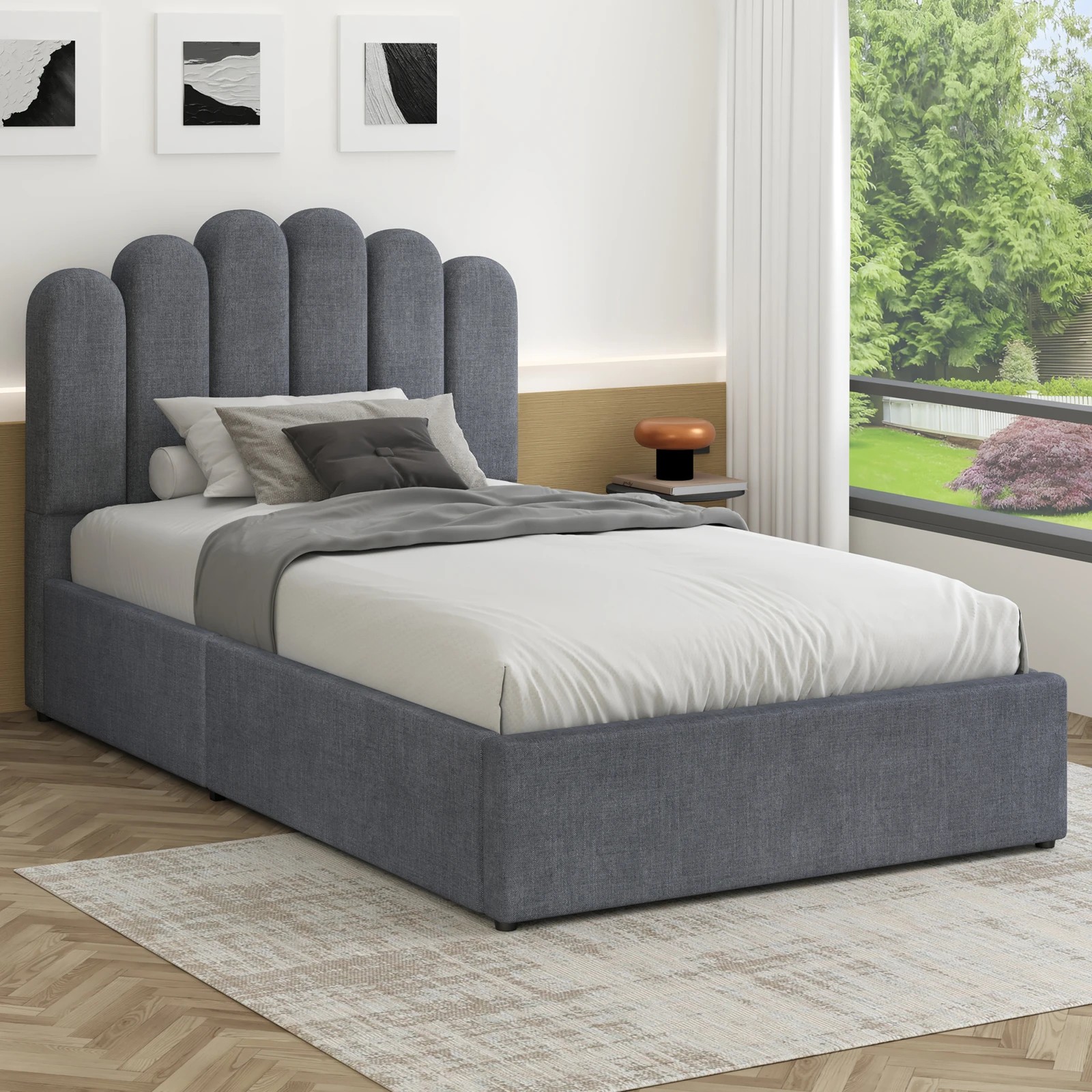 2 Alfordson Bed Frame King Single Gas Lift Storage Base Wooden Milton - Grey, 2 of 10