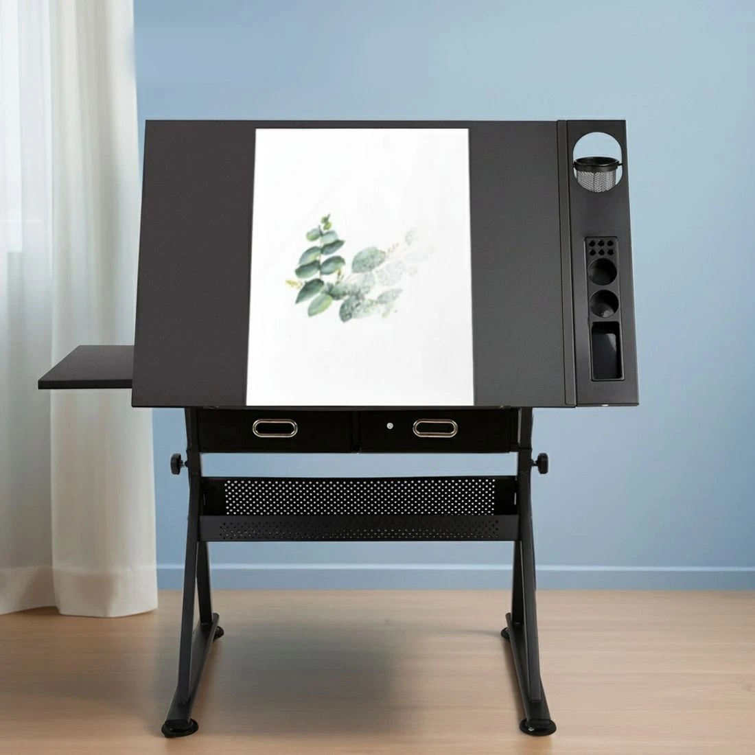 3 Artiss Drawing Desk Stool Set Drafting Table Adjustable Angle Tilt Drawers - Black, 3 of 5