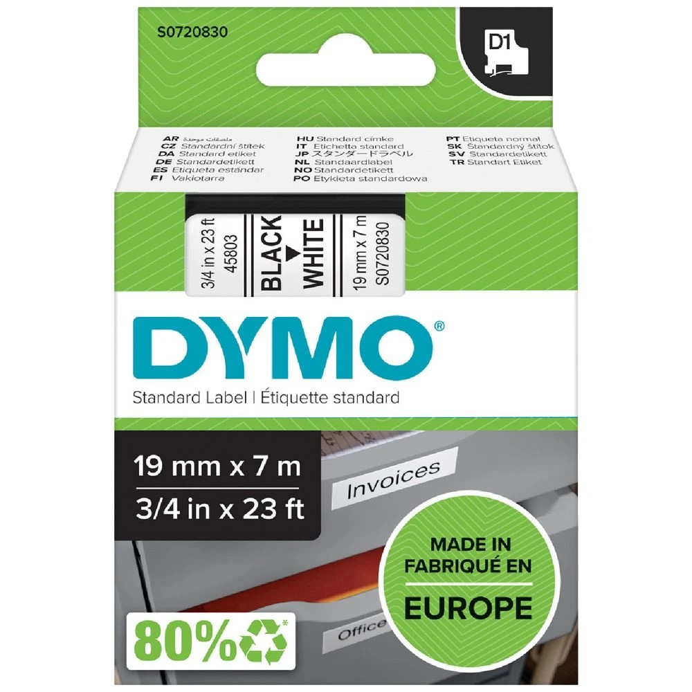 1 DYMO D1 Label Tape 19mm x7m Black on White, 1 of 6