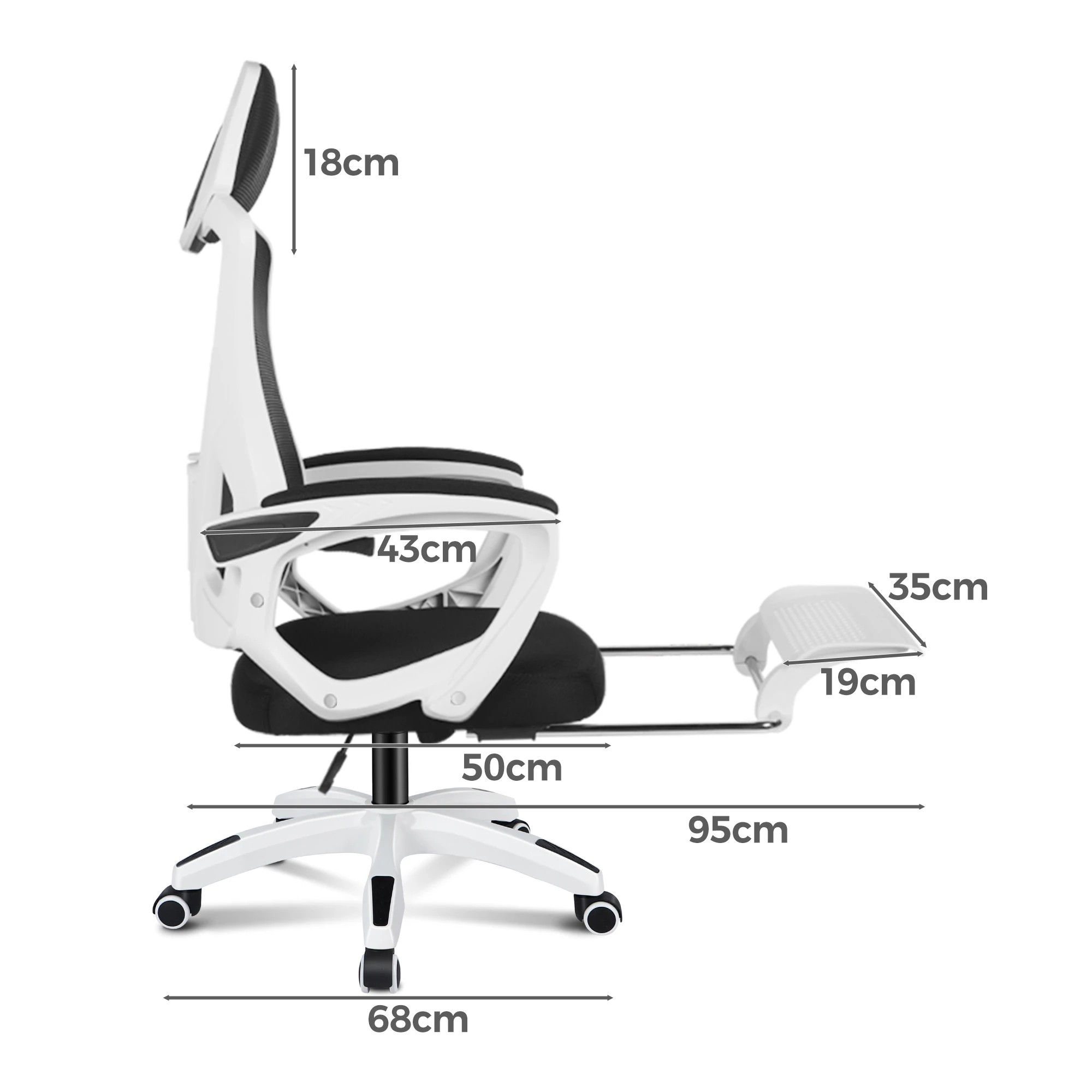 7 Alfordson Mesh Office Chair Executive Computer Recliner Fabric Racing Seat Work - White Black, 7 of 10