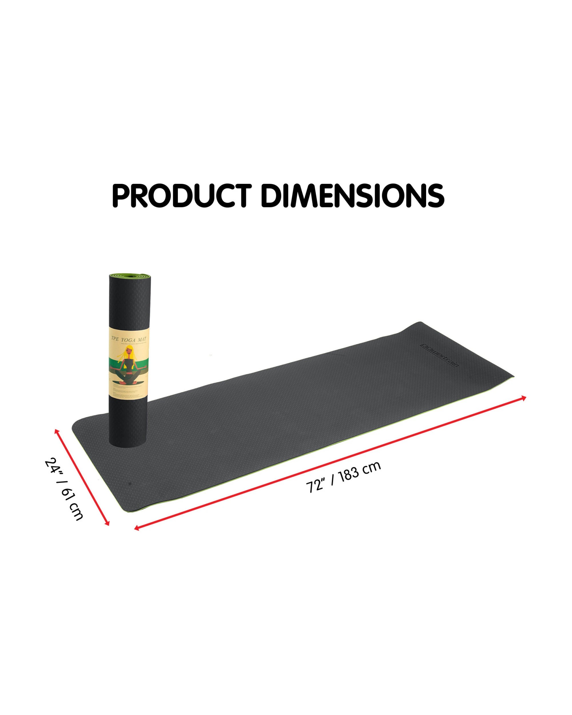 2 Powertrain 8mm Thick Yoga Exercise Mat Home Gym Pilates Fitness Dual Layer TPE - Black, 2 of 7