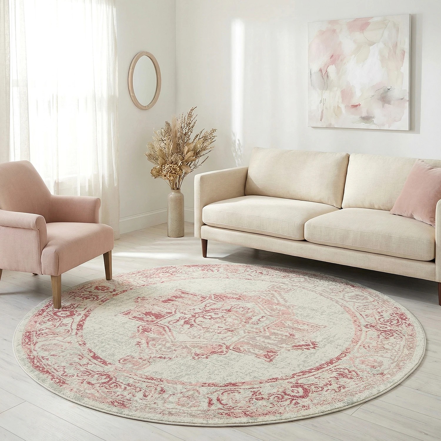 2 Common Ground Rugs Mason 702 240x240cm - Large Round Power Loomed Pet Friendly Rug - Pink, 2 of 7