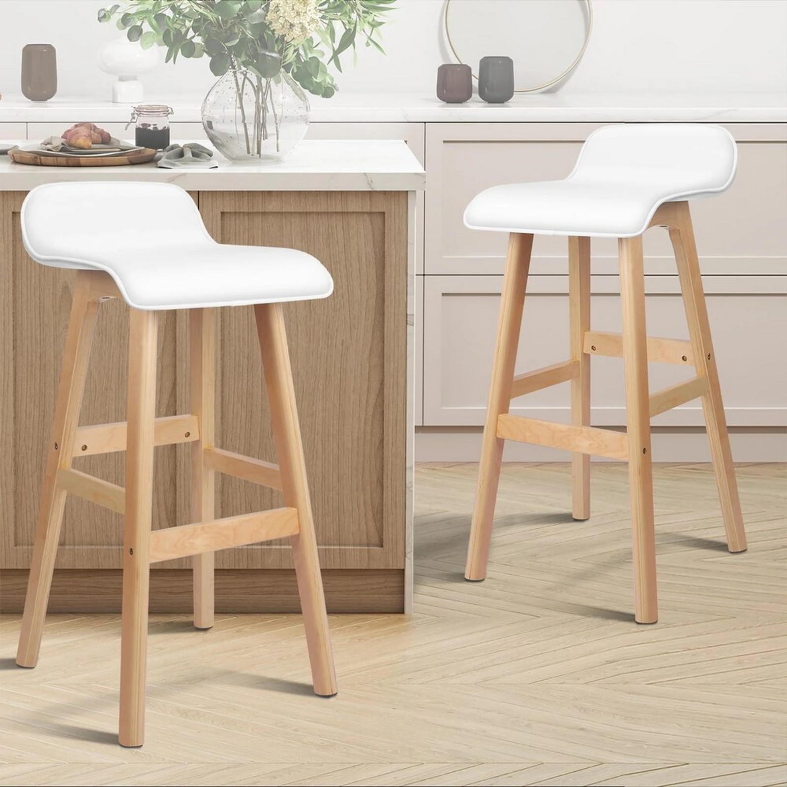 10 Alfordson 2x Wooden Bar Stools Kitchen Dining Chair Leather Samuel - White, 10 of 10