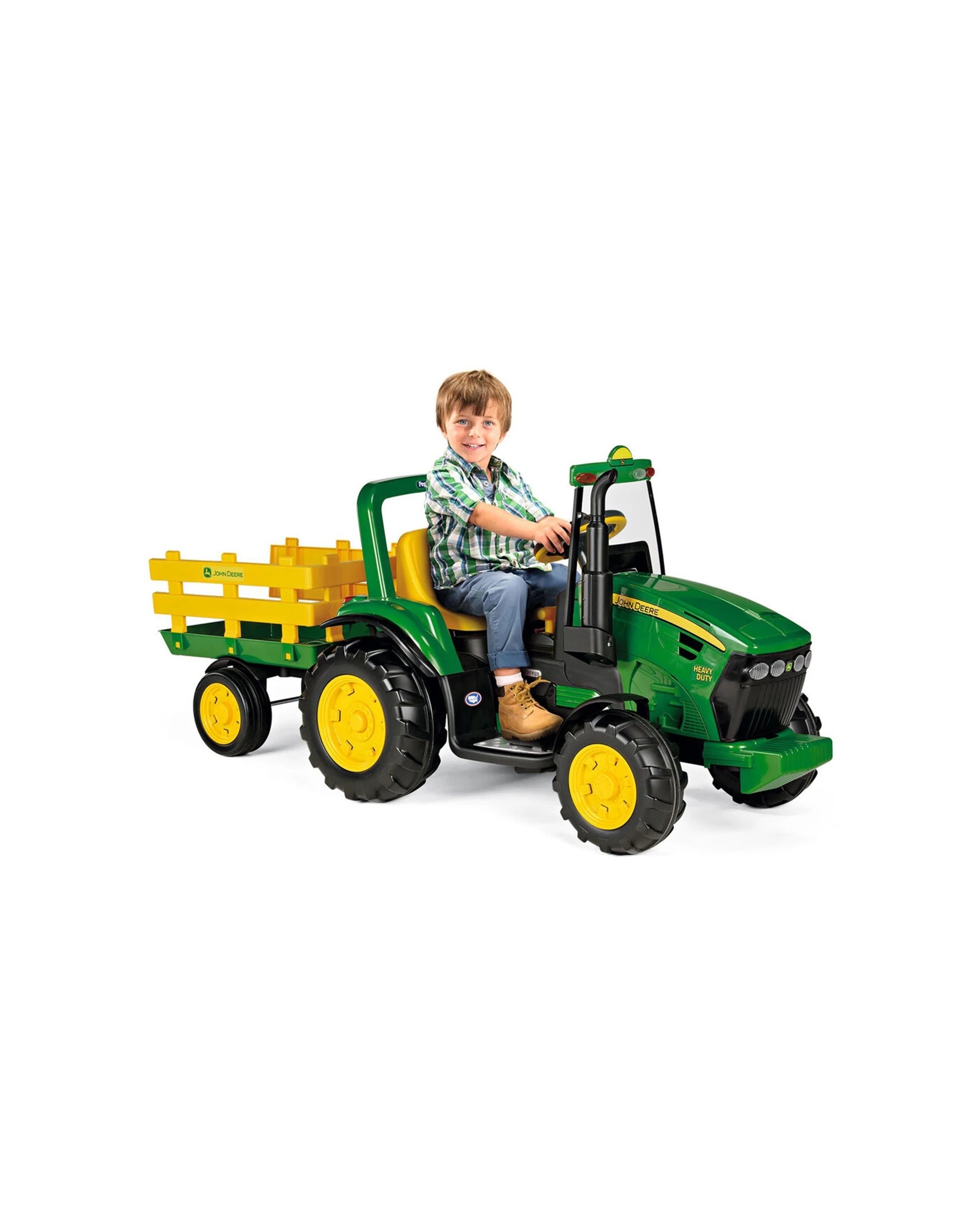 2 John Deere 12V Heavy Duty Tractor and Trailer Powered Ride-On Toy for Kids - Green, 2 of 4