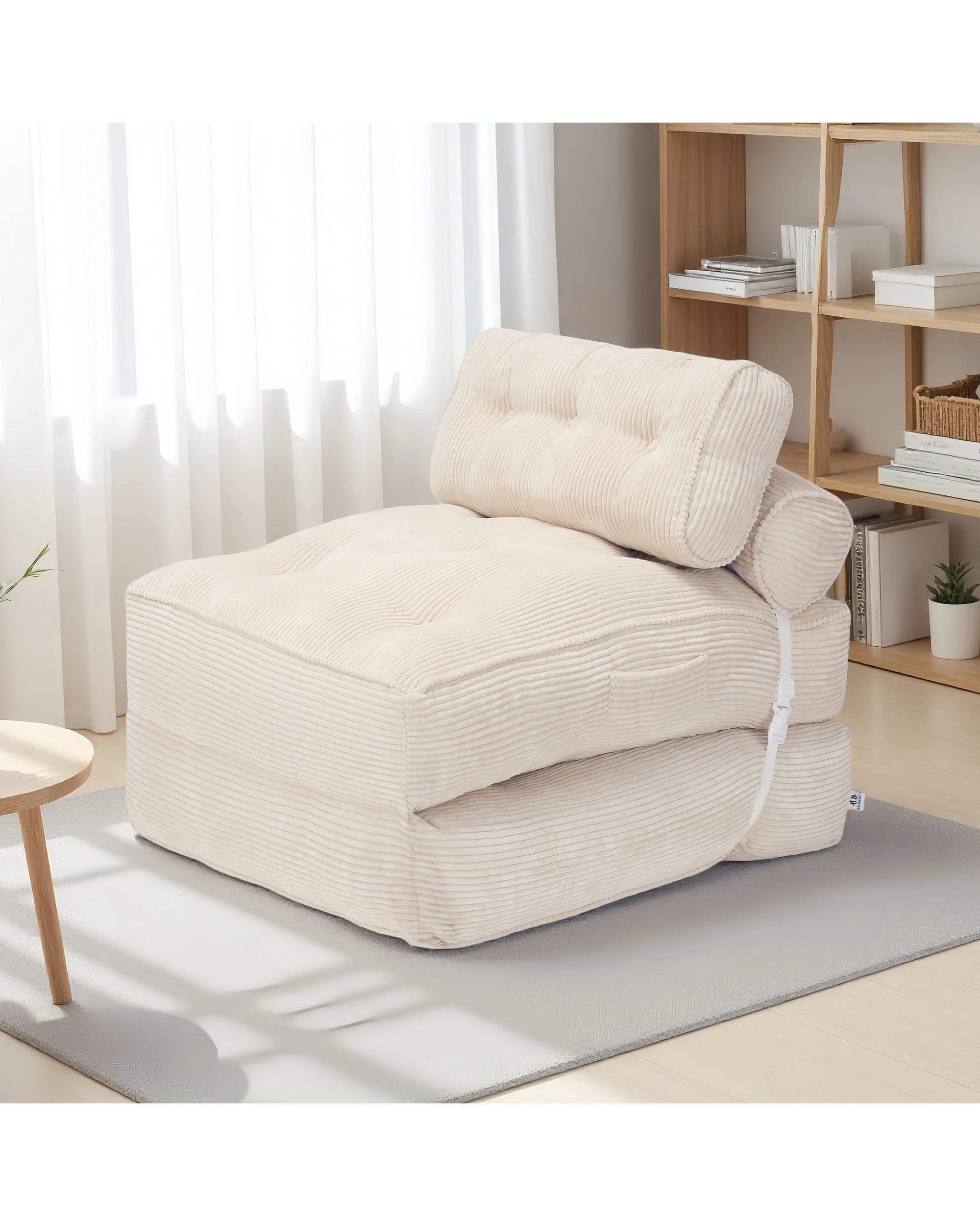 5 IHOMDEC Fordable Corduroy Compression Lazy Sofa - Beige, 5 of 10