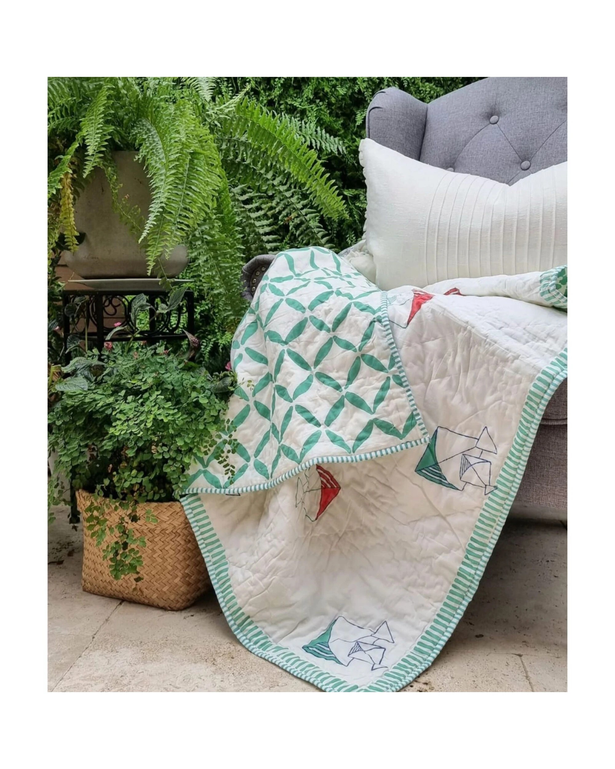 3 Kolka GOTS Certified Organic Cotton Reversible Baby Quilt (100x120cm) - Pretty Kites (Green), 3 of 3