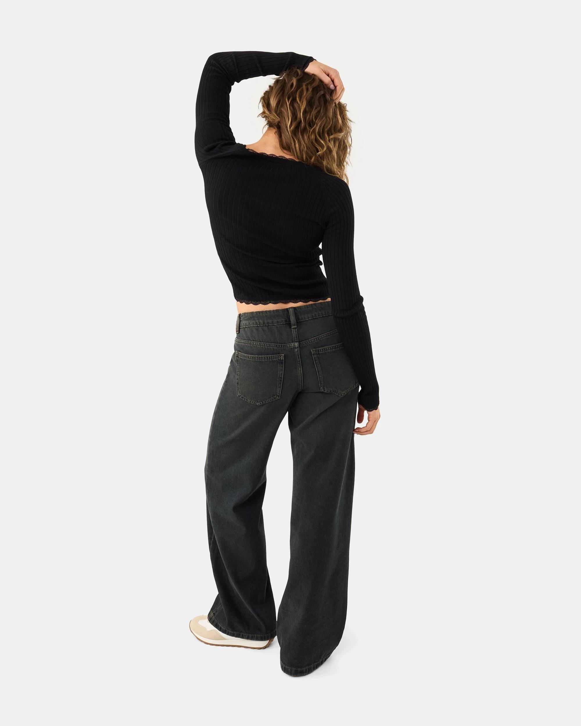 6 Long Sleeve True Knit Lace Detail Top Black, 6 of 9