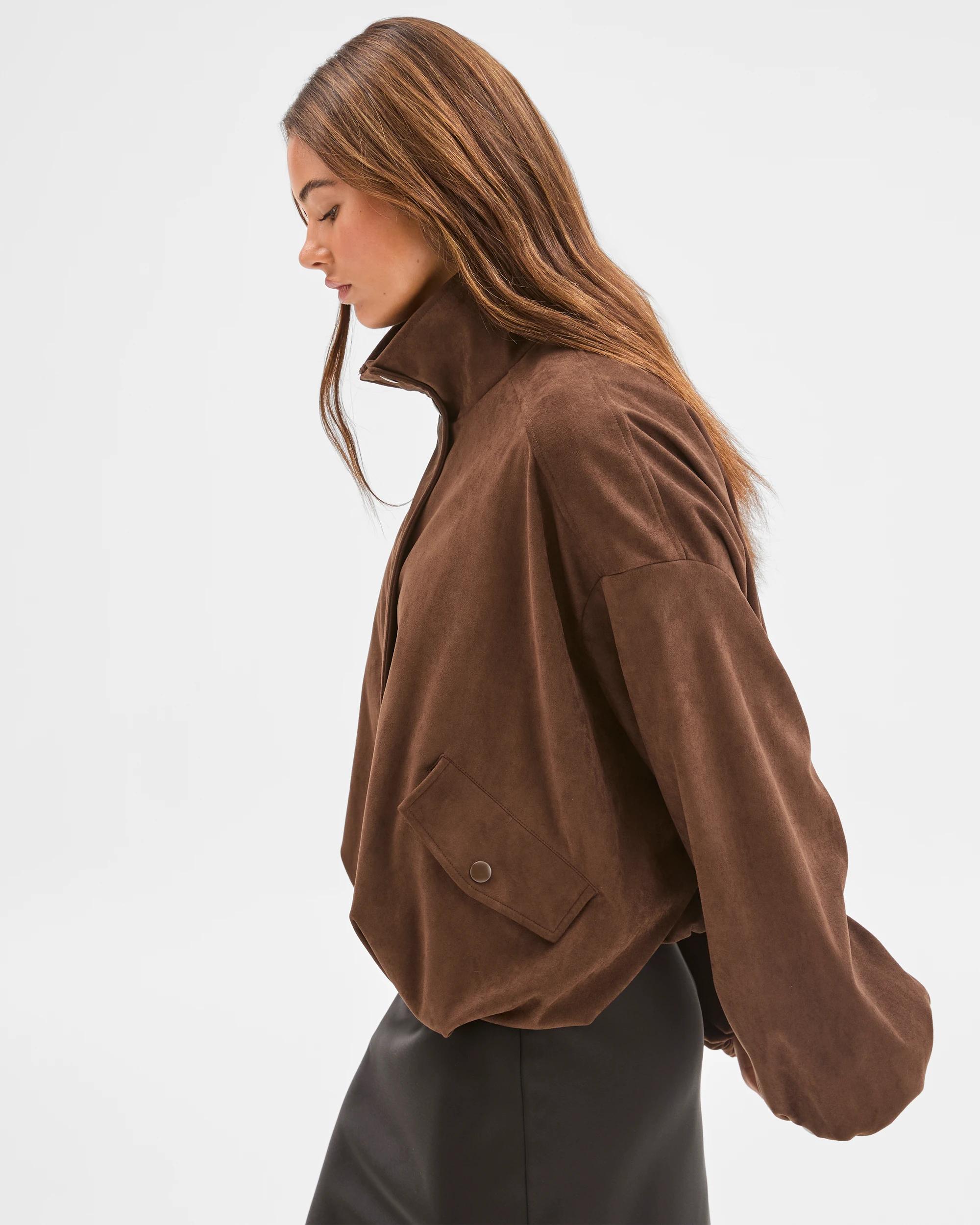 7 Lily Loves Faux Suede Bomber Jacket DARK COCOA, 7 of 7