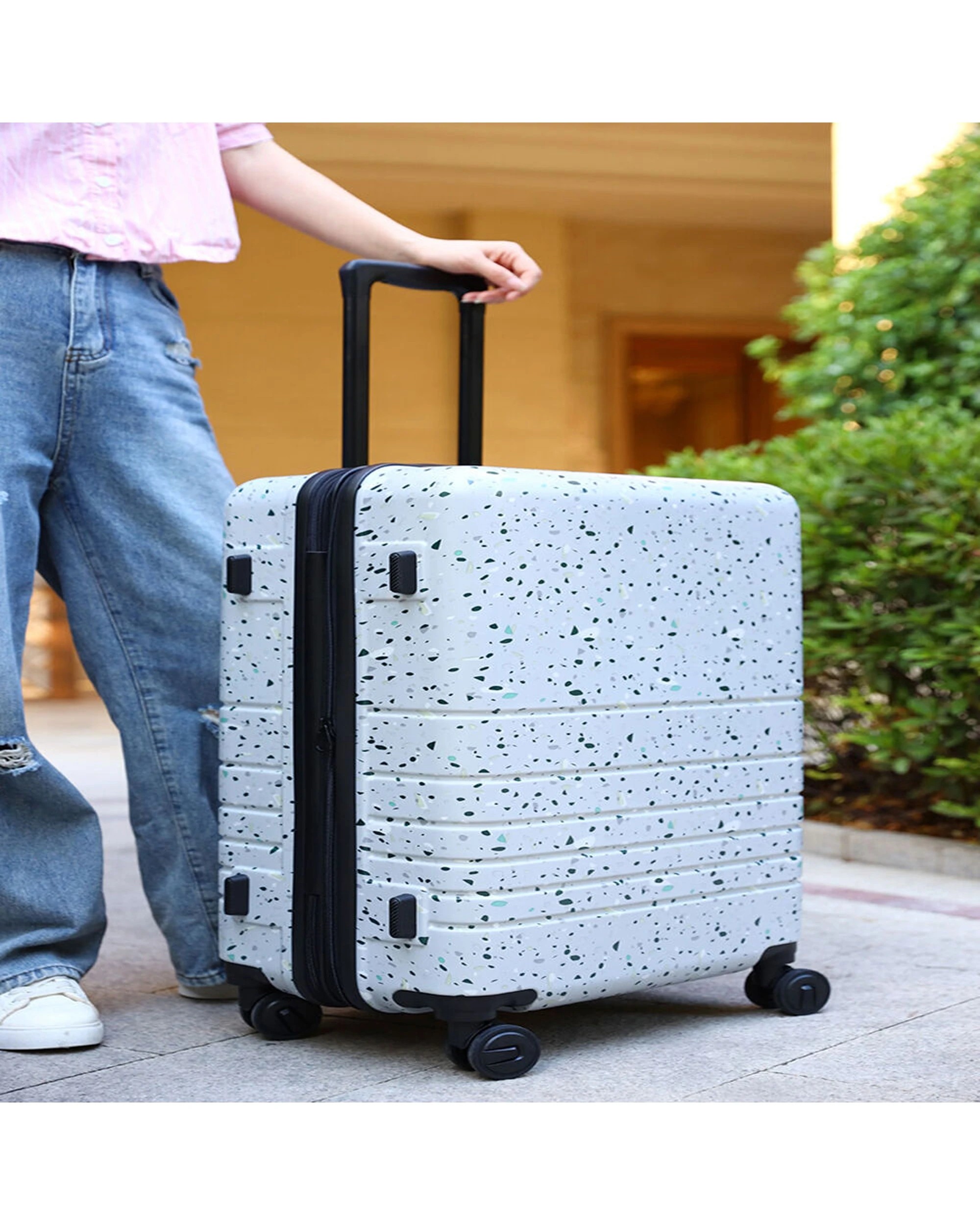 7 Kate Hill Terrazzo Medium Travel Luggage Suitcase Lightweight 66x34cm - White, 7 of 8