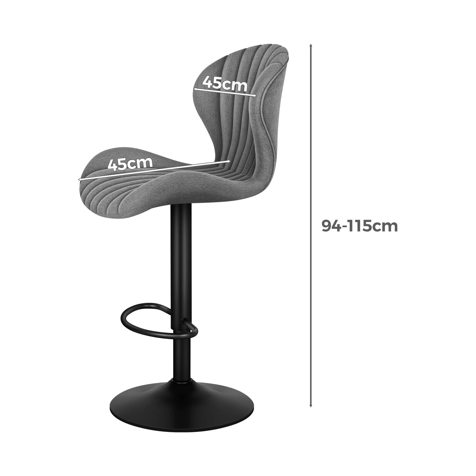 5 Alfordson 2x Bar Stools Gas Lift Fabric Bar Chairs Kitchen Swivel - Grey, 5 of 10