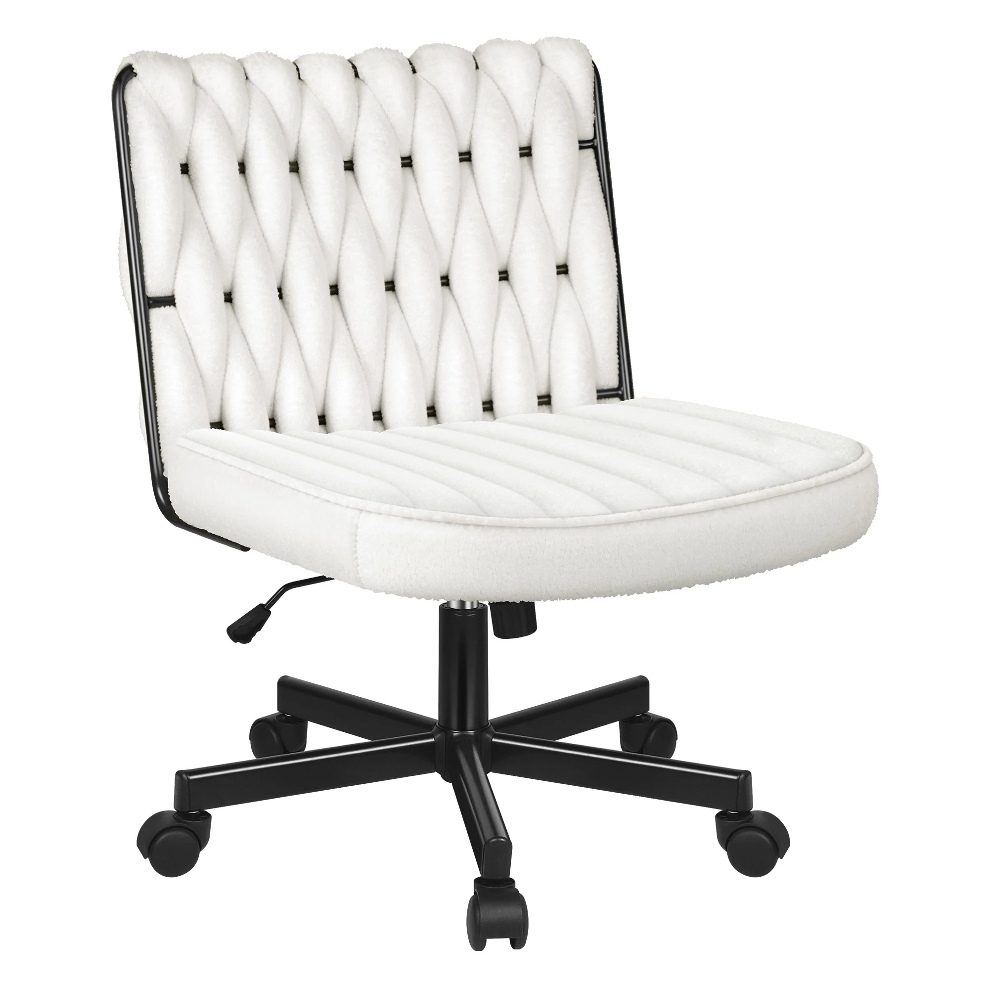 1 Alfordson Armless Office Desk Chair Mid Back Wide Seat w/ Wheels Boucle - White, 1 of 10