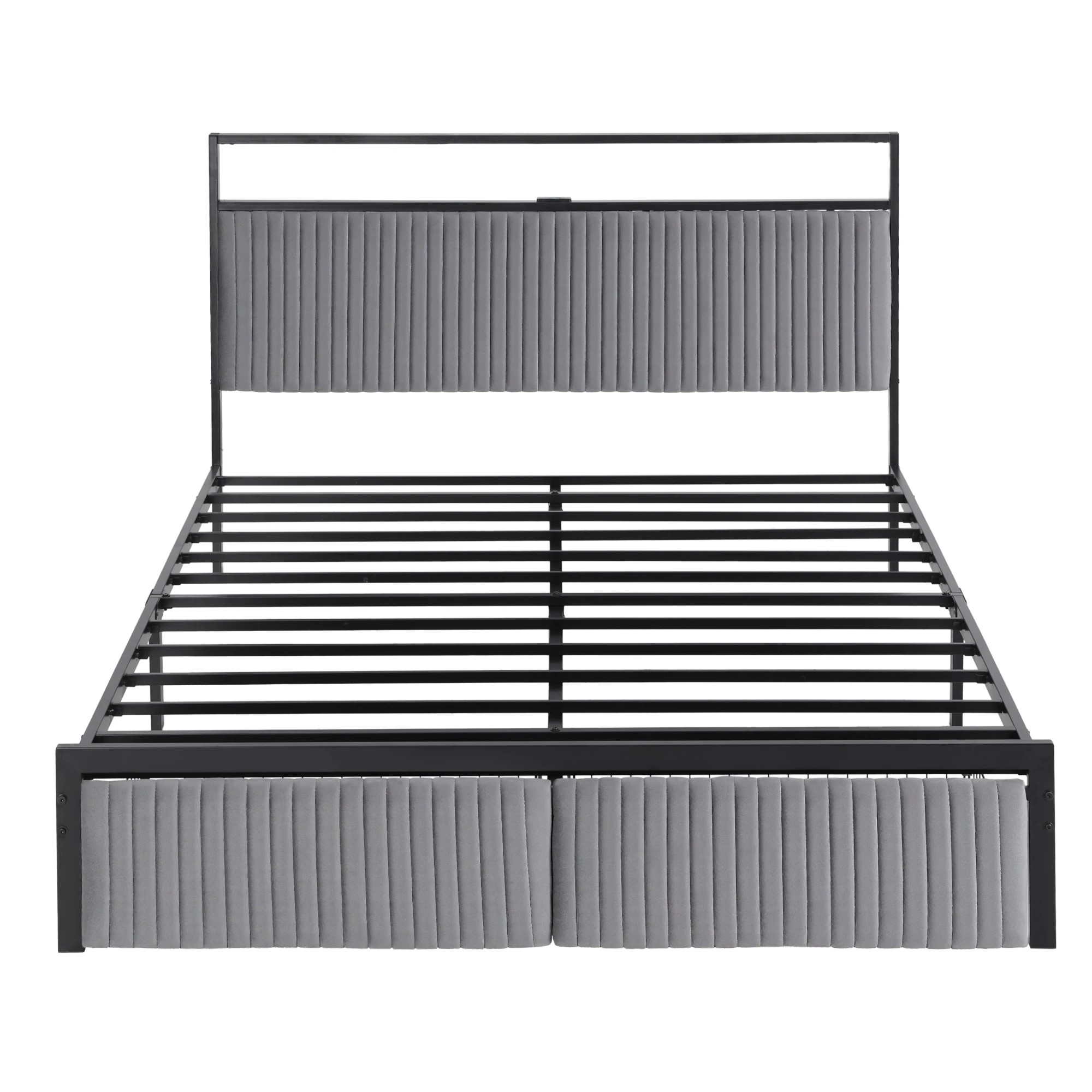 3 Artiss Metal Bed Frame Queen Size LED Charging Station 2 Drawers - Black, 3 of 8