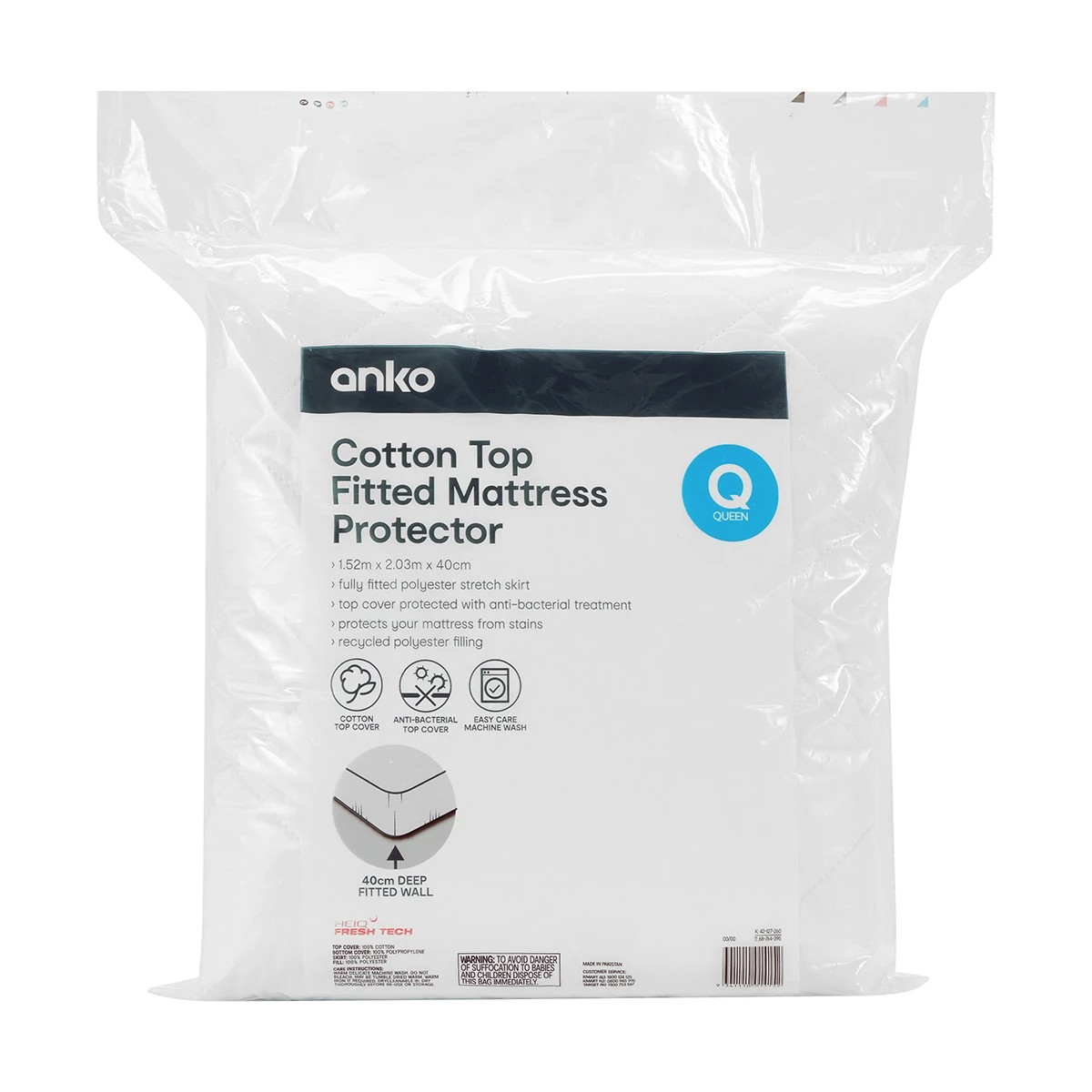 1 Cotton Top Fitted Mattress Protector - Queen Bed, White, 1 of 4