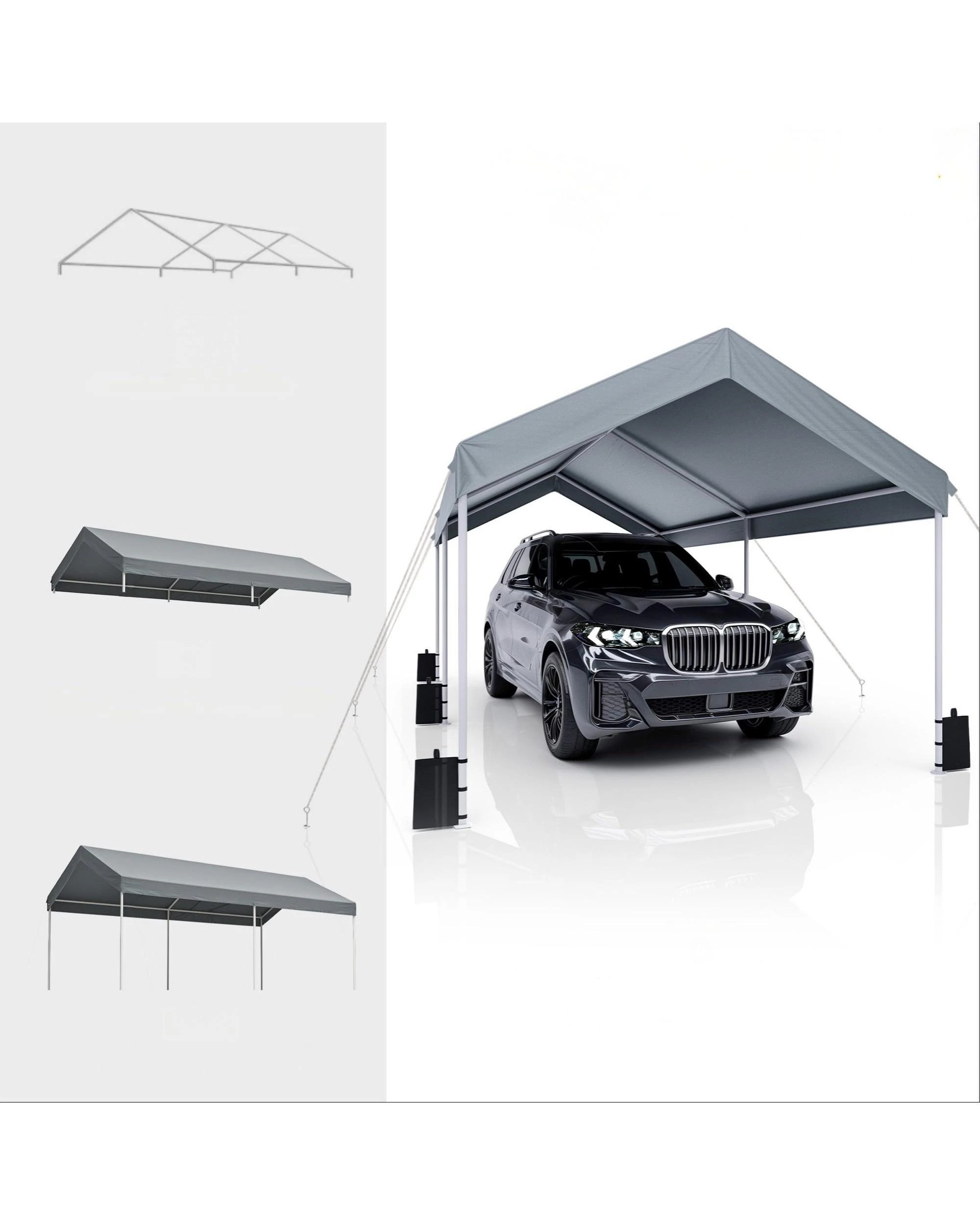 7 Advwin 3x6m Carport Canopy Portable Garage w/ Built-in Sandbags - Grey, 7 of 7