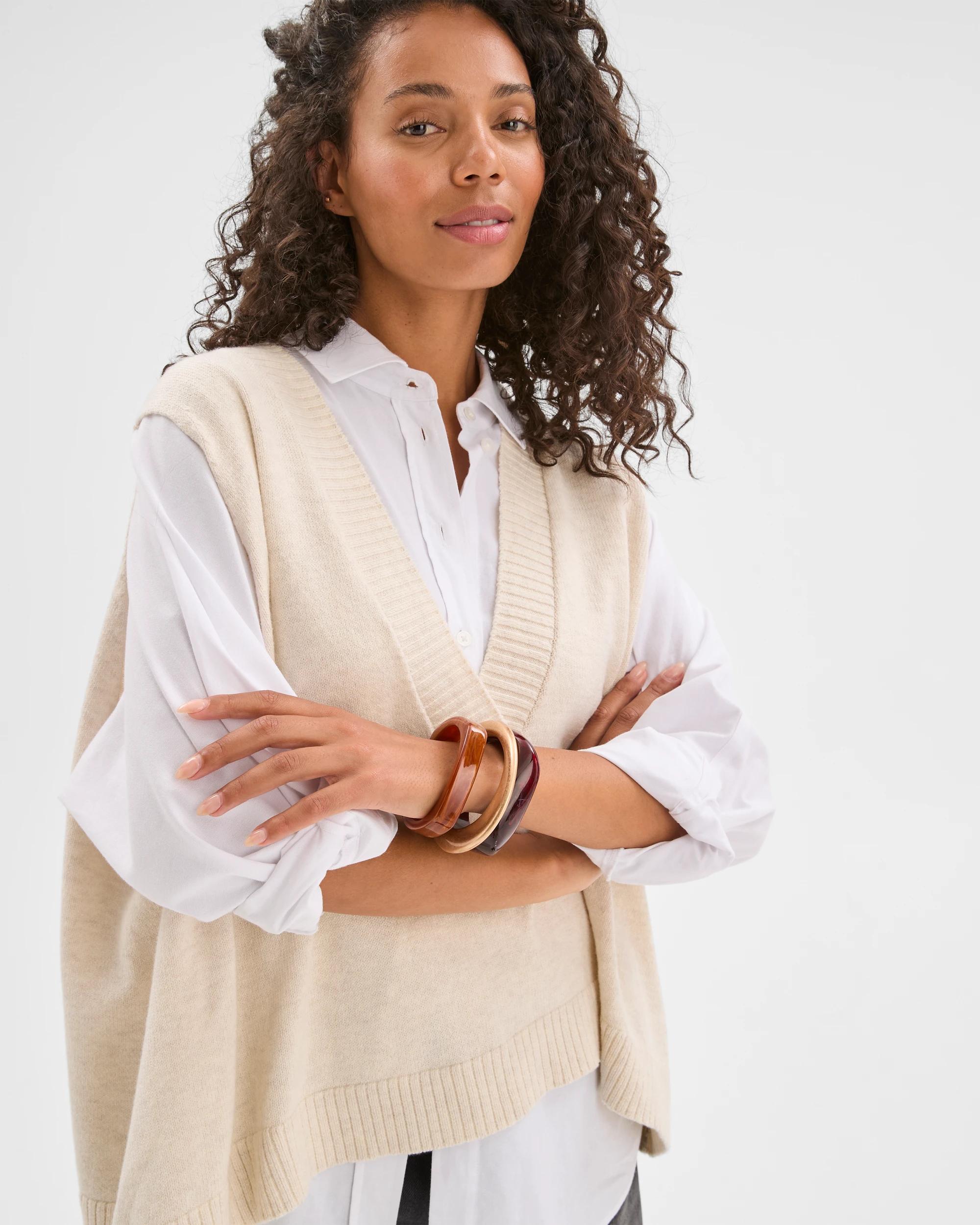6 Target Woman Australian Cotton Blend Deep V-Neck Oversized Knit Vest CREAM MARLE, 6 of 7