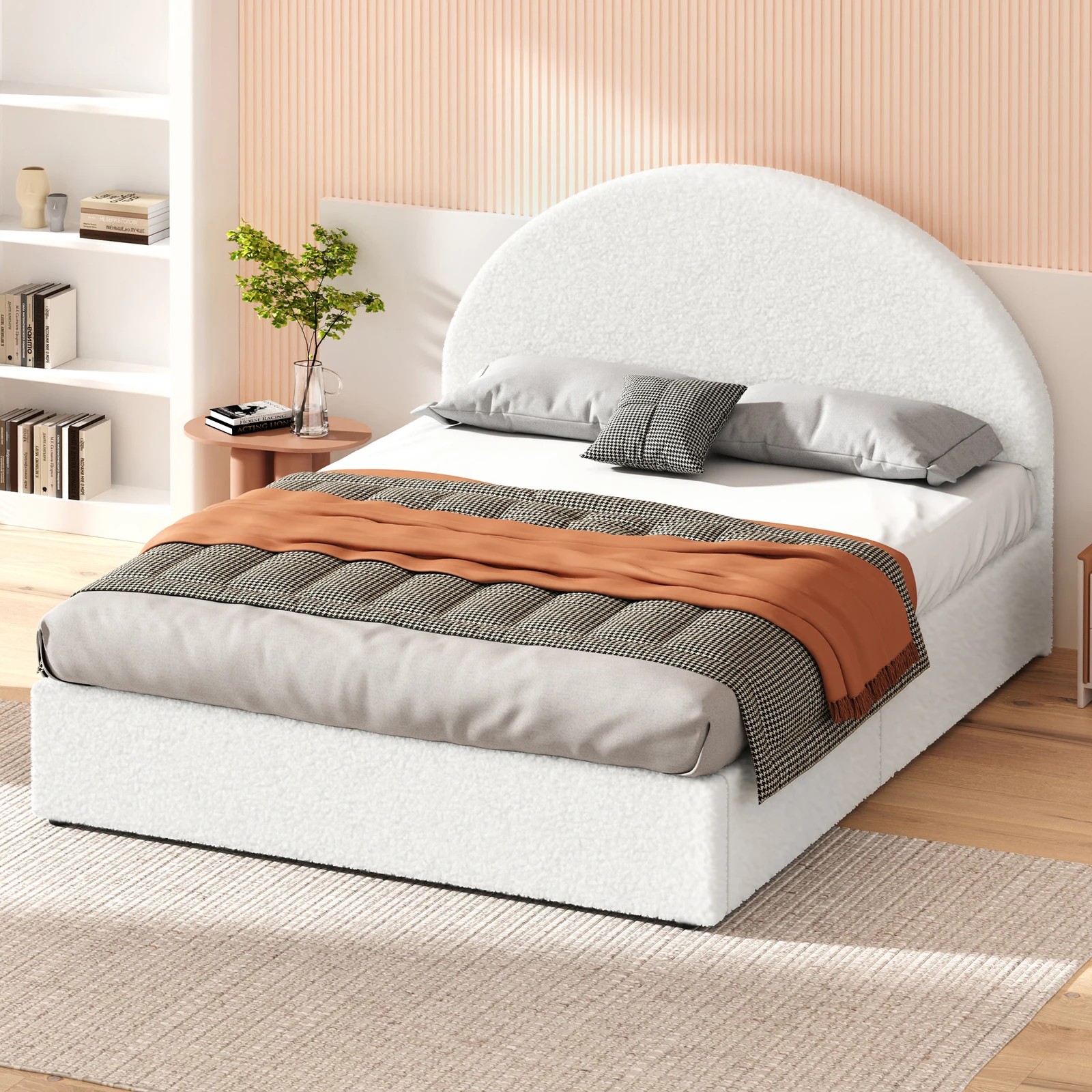 7 Alfordson Bed Frame Queen Size Arched Base Gas Lift Storage Boucle Hoult - White, 7 of 10