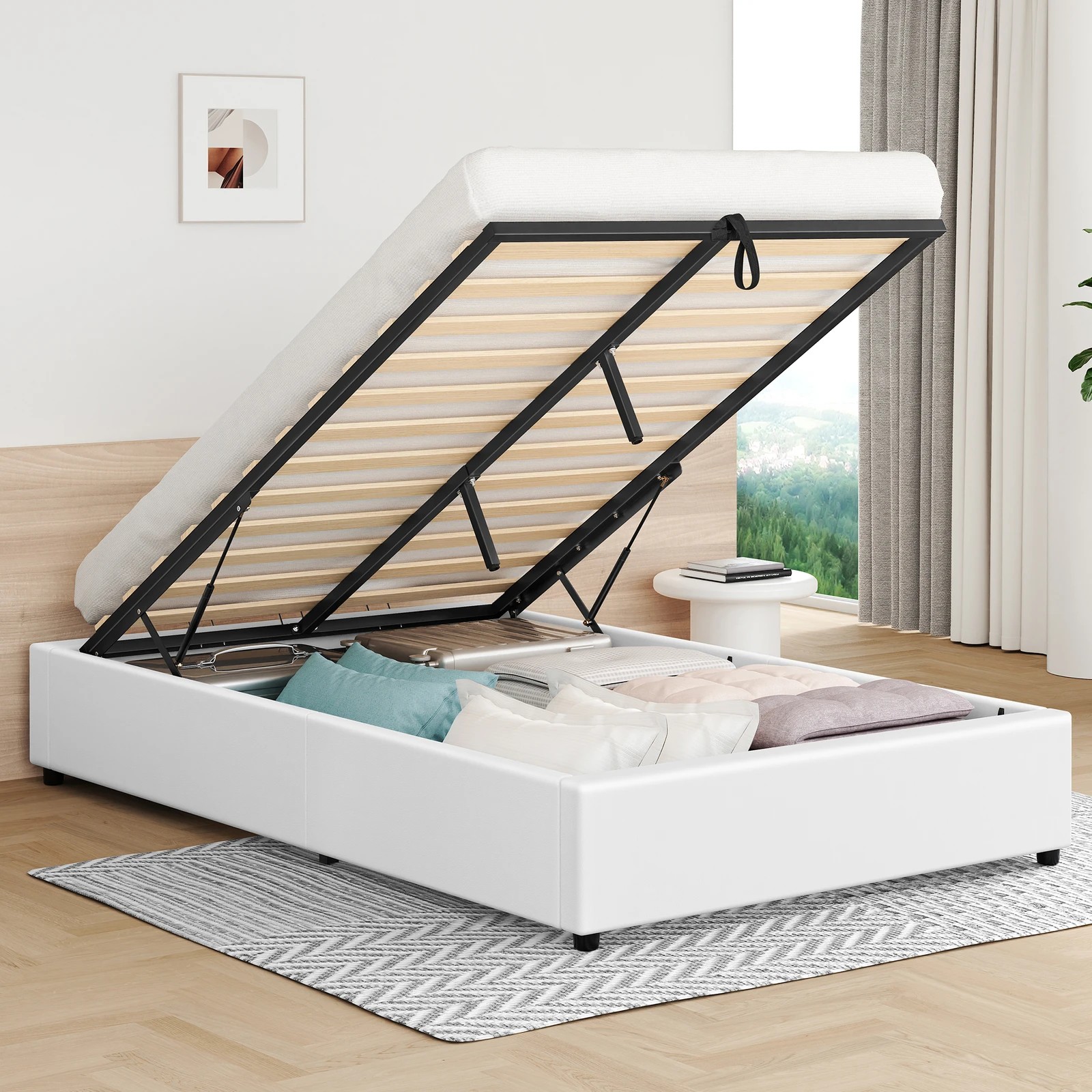 2 Alfordson Bed Frame King Single Gas Lift Storage Mattress Base Barlow - White, 2 of 10
