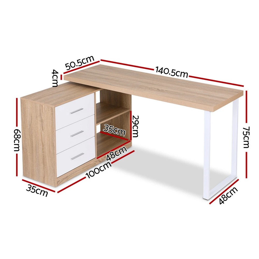 2 Artiss Computer Desk Swivelling L shape Home Office Storage Cabinet - Multi, 2 of 7