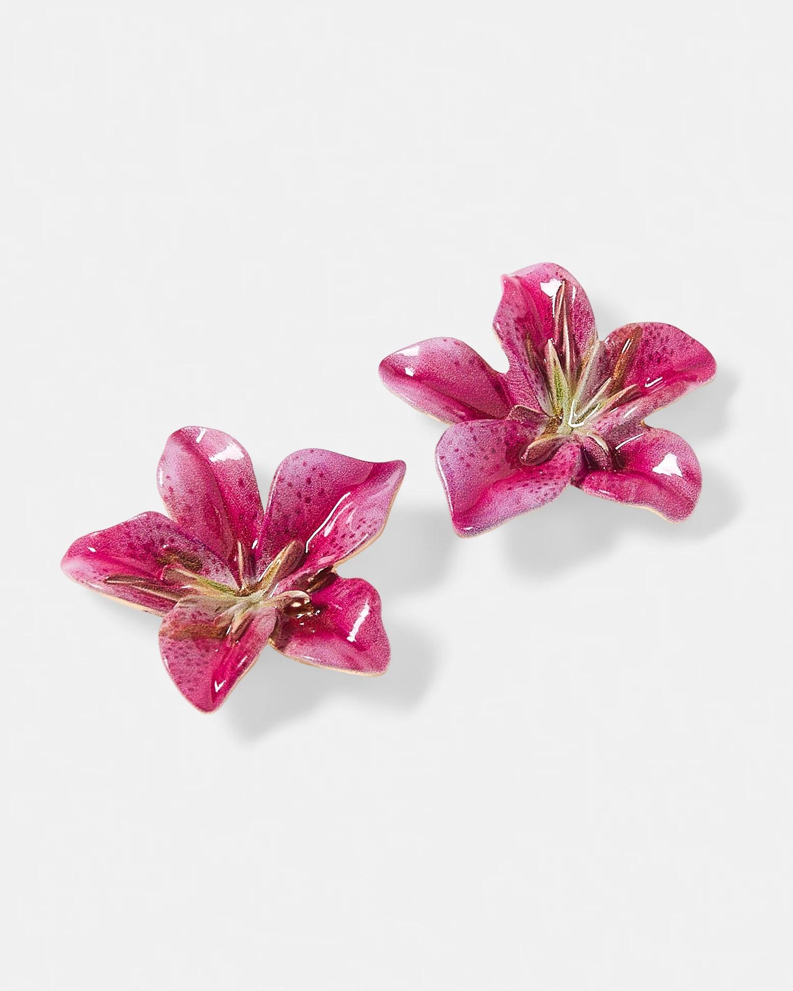 2 Lily Flower Stud Earrings - Pink Pink, 2 of 5