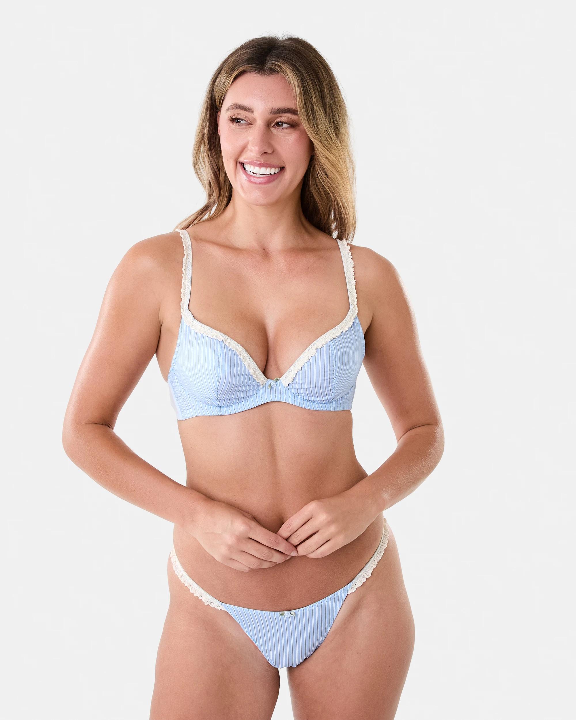 1 Co-ordinated Cotton G-String Briefs Blue Strp, 1 of 5