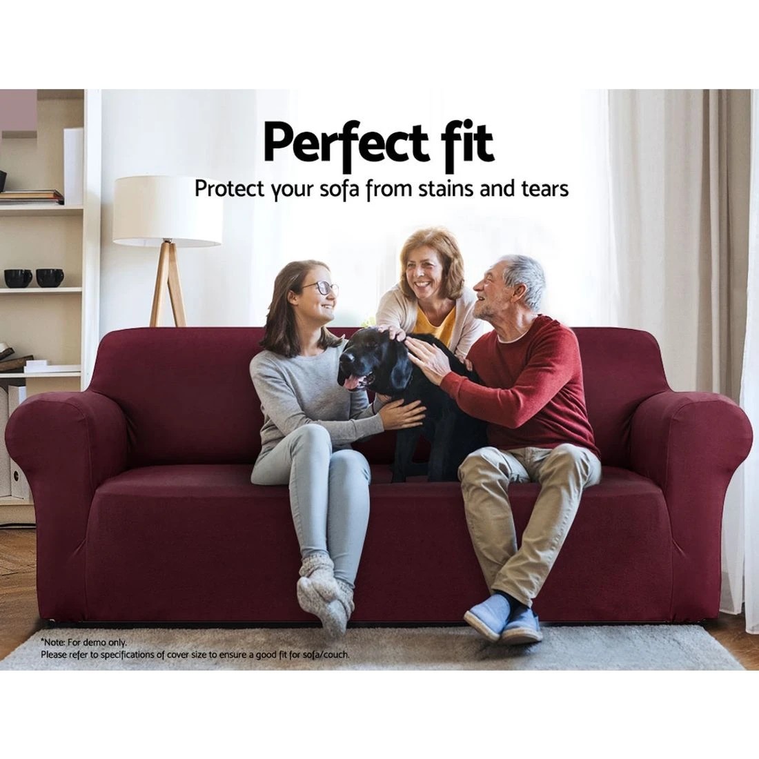 3 Artiss Sofa Cover Couch Covers 3 Seater Stretch Burgundy - Red, 3 of 7