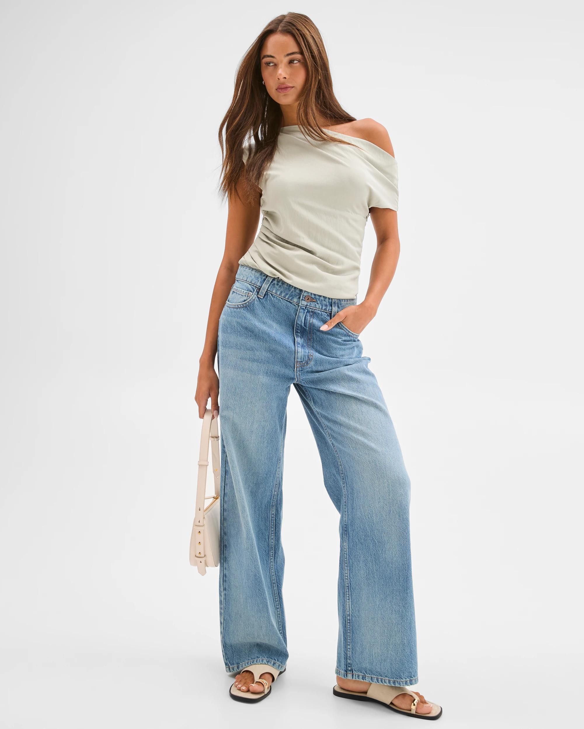 2 Lily Loves Denim Mid Rise Baggy Leg Jeans TYRA BLUE, 2 of 7