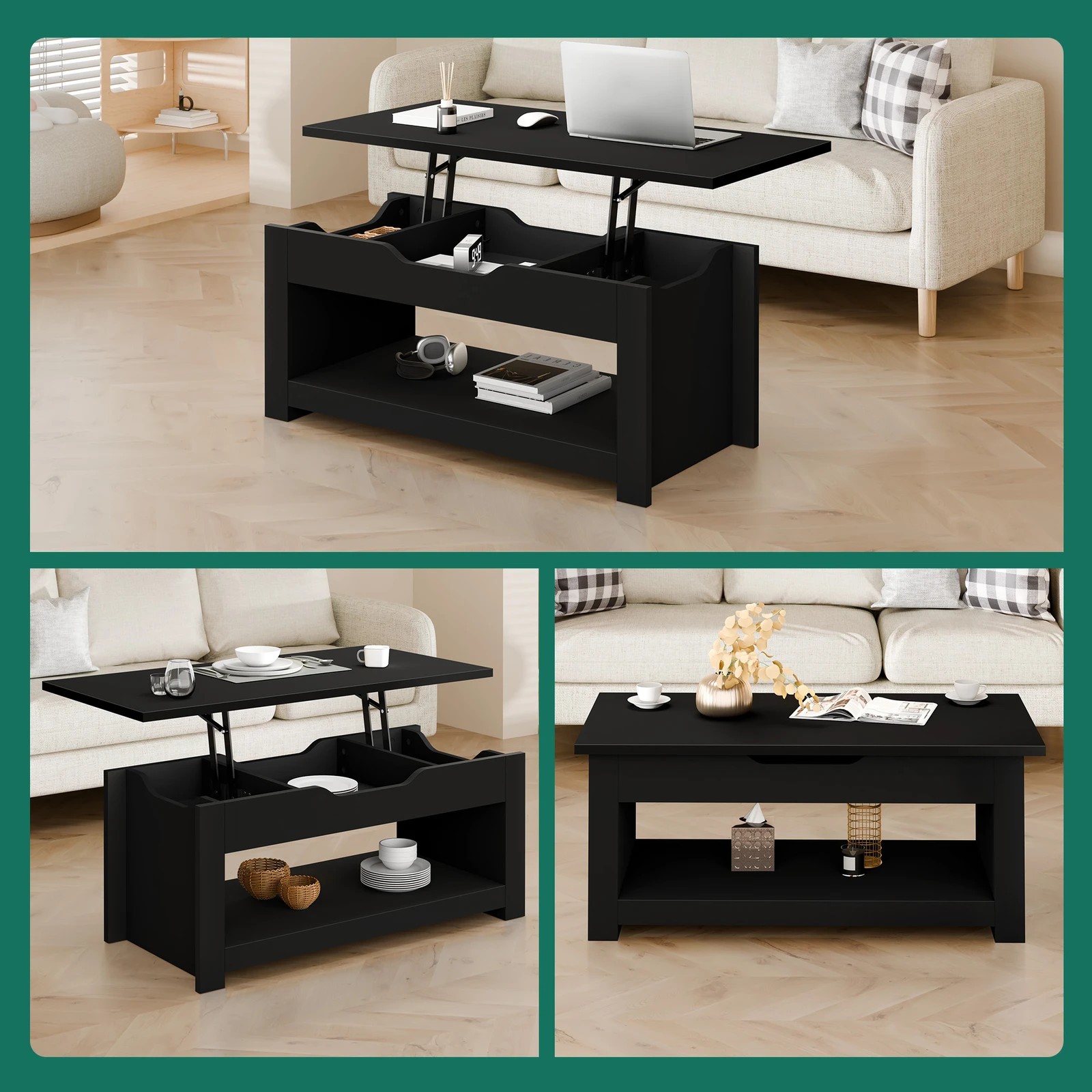 9 Alfordson Coffee Table Lift Up Top Laptop Desk Hidden Storage Shelf - Black, 9 of 10