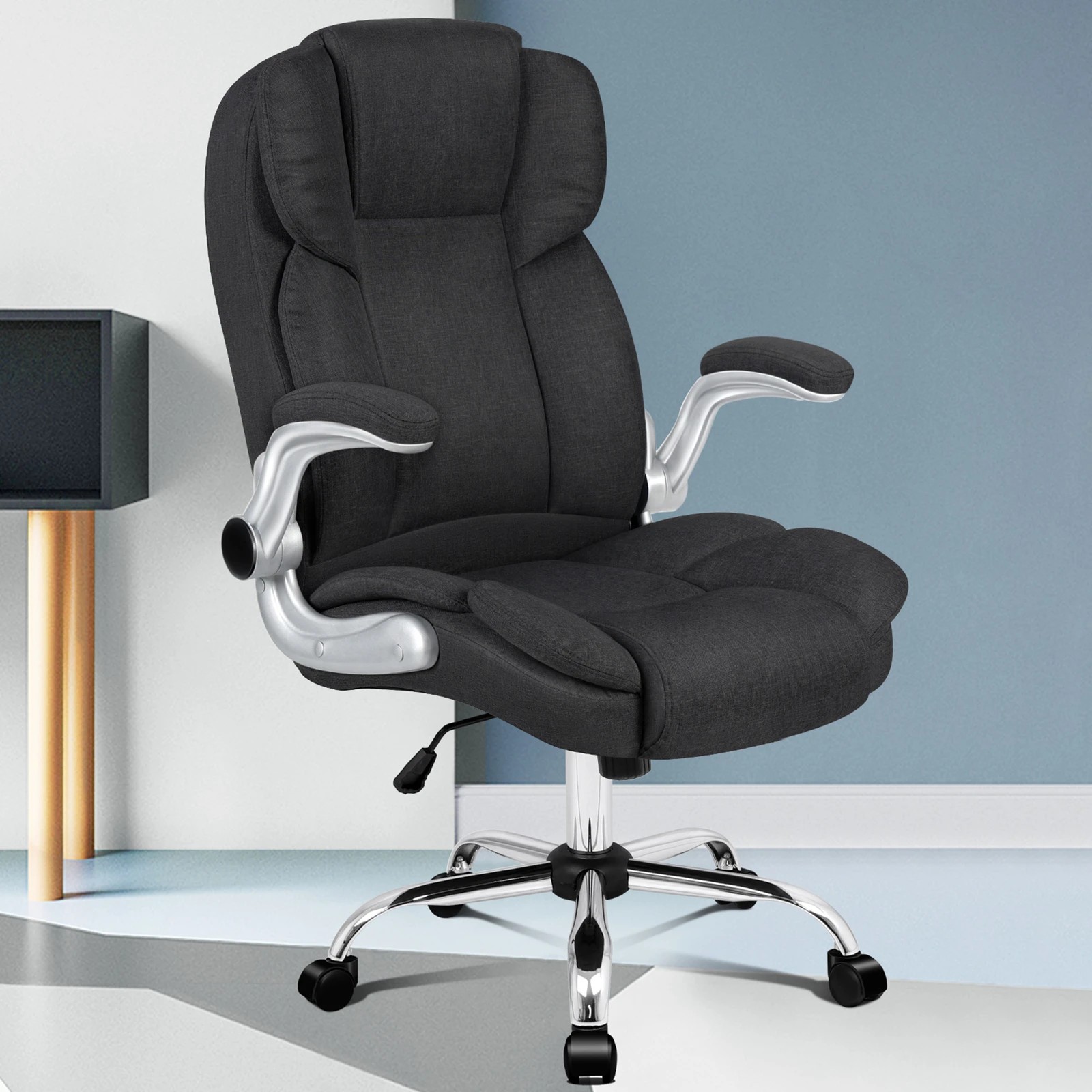 2 Alfordson Office Chair Executive Computer Gaming Racer Fabric Work Seat - Black, 2 of 10