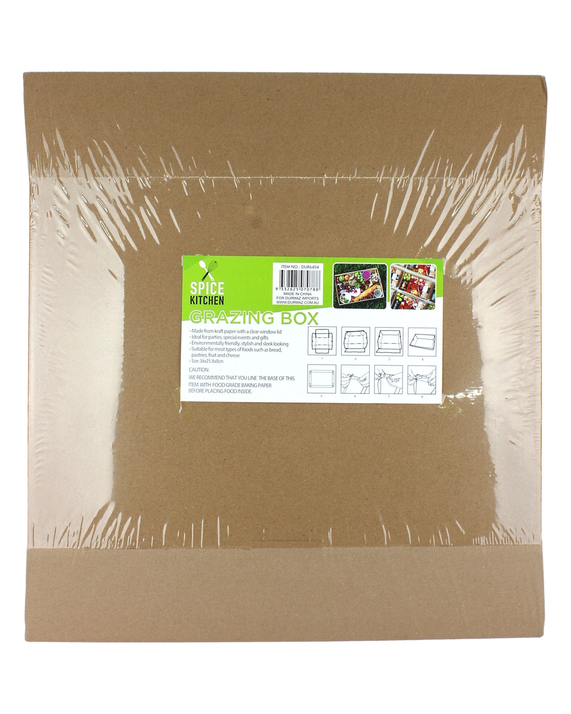 4 Spice Kitchen Kraft Grazing Box with Clear Plastic Lid 36cm x 25.8cm x 8cm - Brown, 4 of 4