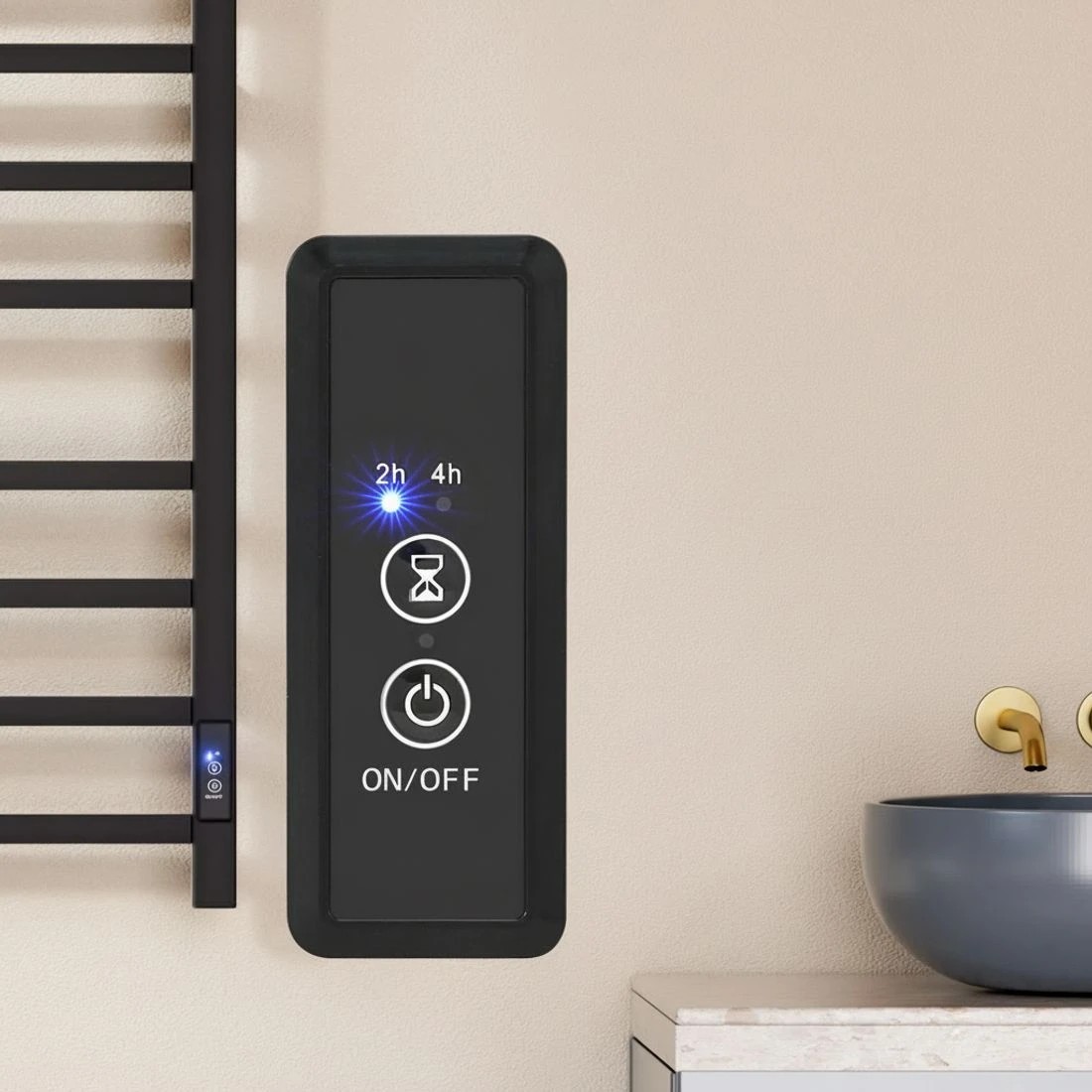 4 Devanti Heated Towel Rail 8 Square Bars with Timer Electric Heater Warmer Rack - Black, 4 of 6