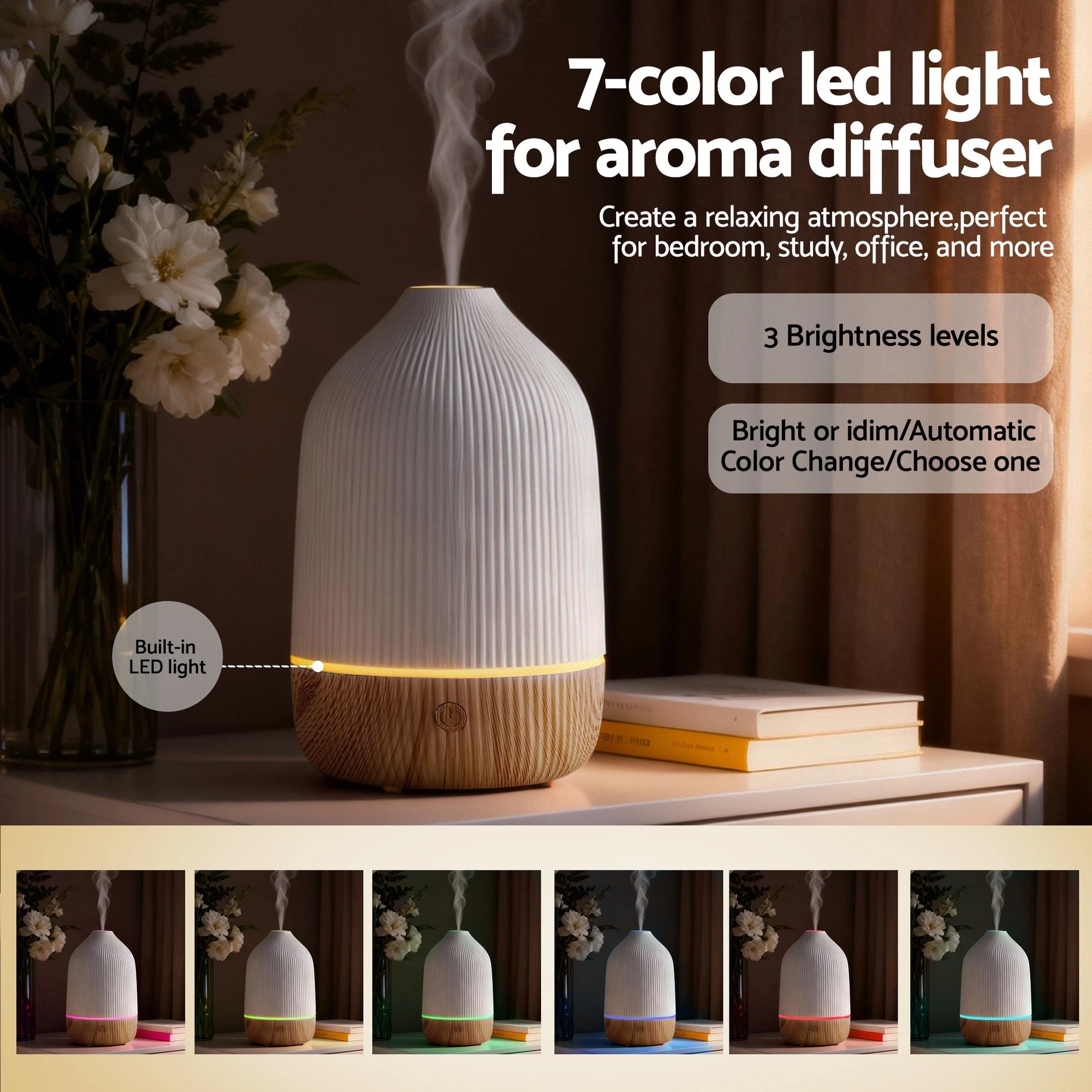 5 Devanti Ultrasonic Aroma Diffuser Aromatherapy 100ml LED Lights Iron Humidifier - Multi, 5 of 8