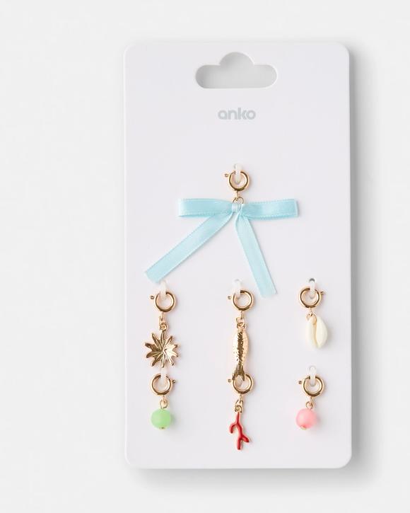 7 Pack Seashell and Bow Charms - Gold Tone