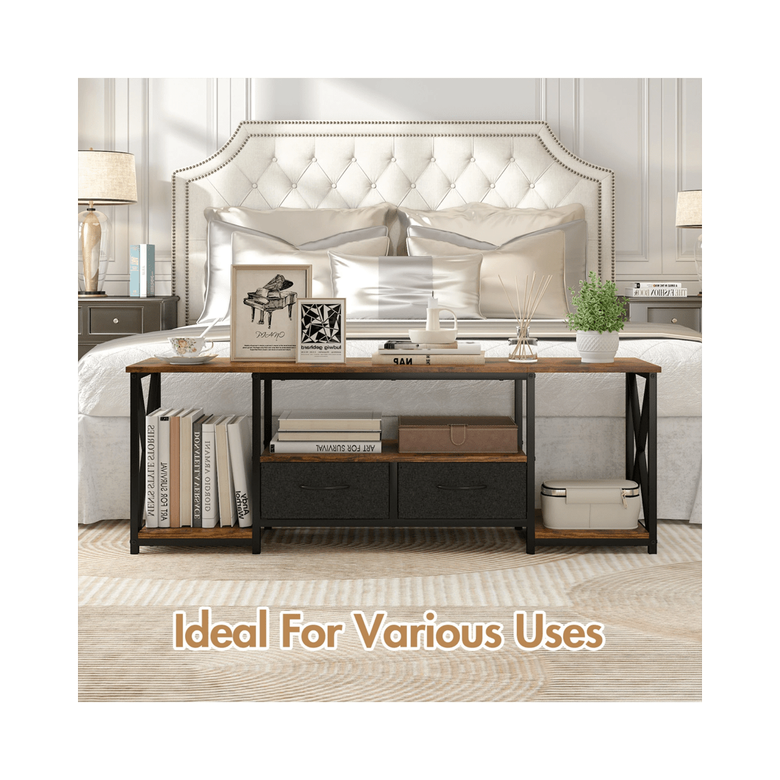 4 Advwin Tv Cabinet 140cm Entertainment Unit Stand W/ Shelf & Drawers Media Console Walnut, 4 of 8