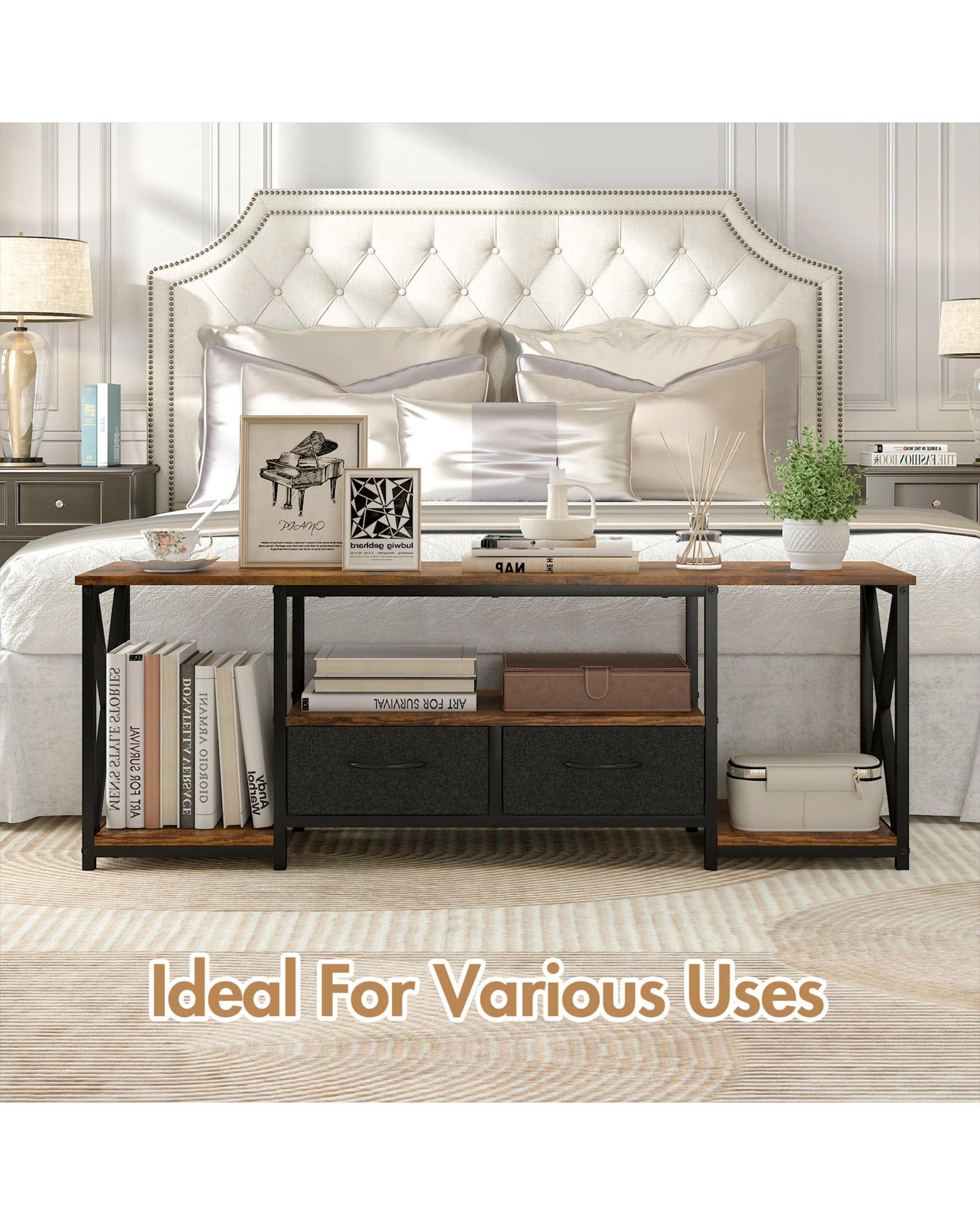 4 Advwin TV Cabinet 140cm Entertainment Unit Stand w/ Shelf & Drawers Media Console Walnut, 4 of 7