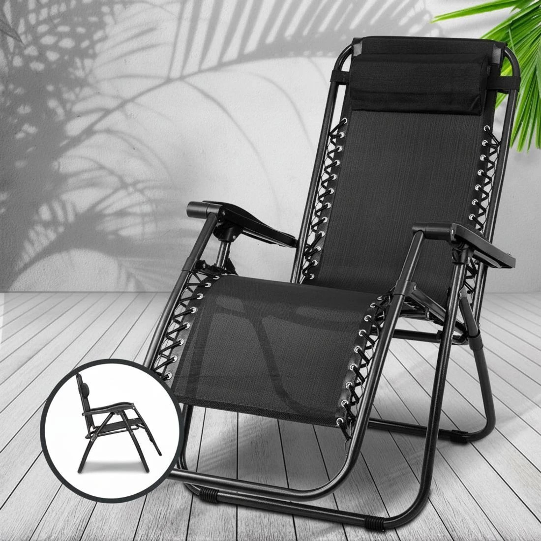 8 Gardeon Zero Gravity Chair Recliner Outdoor Lounge Padded Headrest Adjustable Locking Comfortable Portable - Black, 8 of 10
