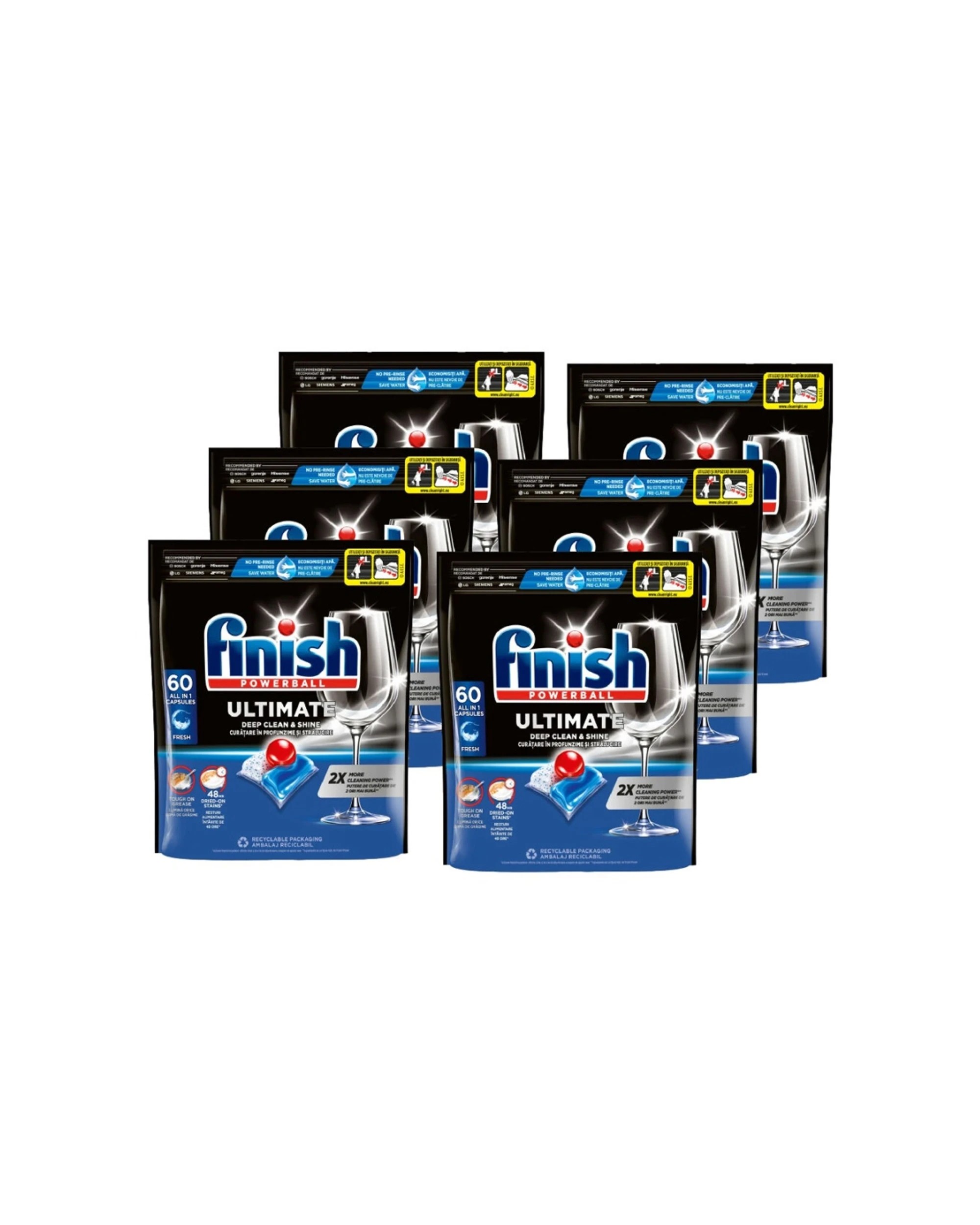 1 Finish Powerball Ultimate Dishwasher Tablets 6x 60pc Fresh Scent Deep Clean, 1 of 3