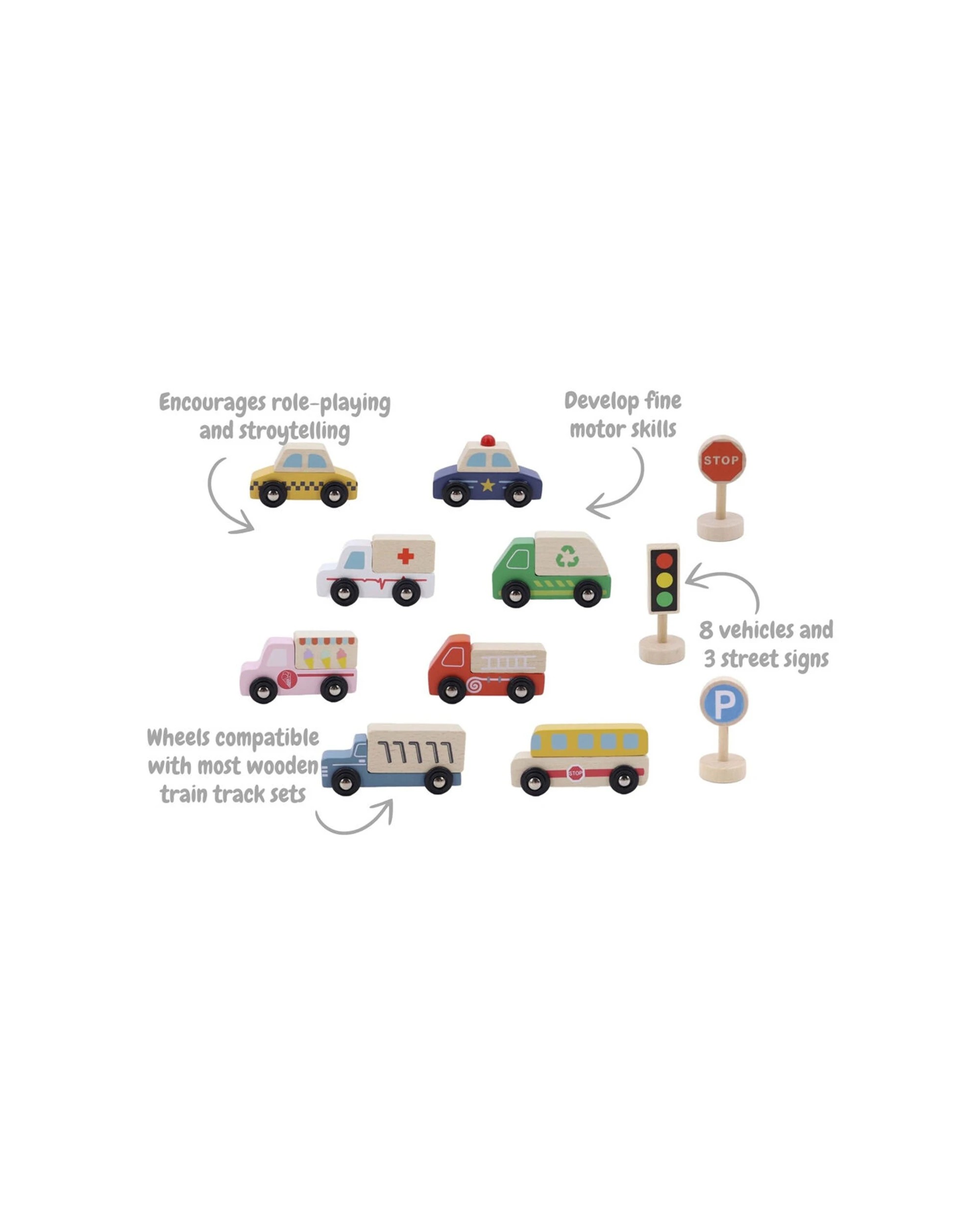 3 Kaper Kidz Wooden Cars Transportation Box & Street Signs Kids Toy Set - Multi, 3 of 7