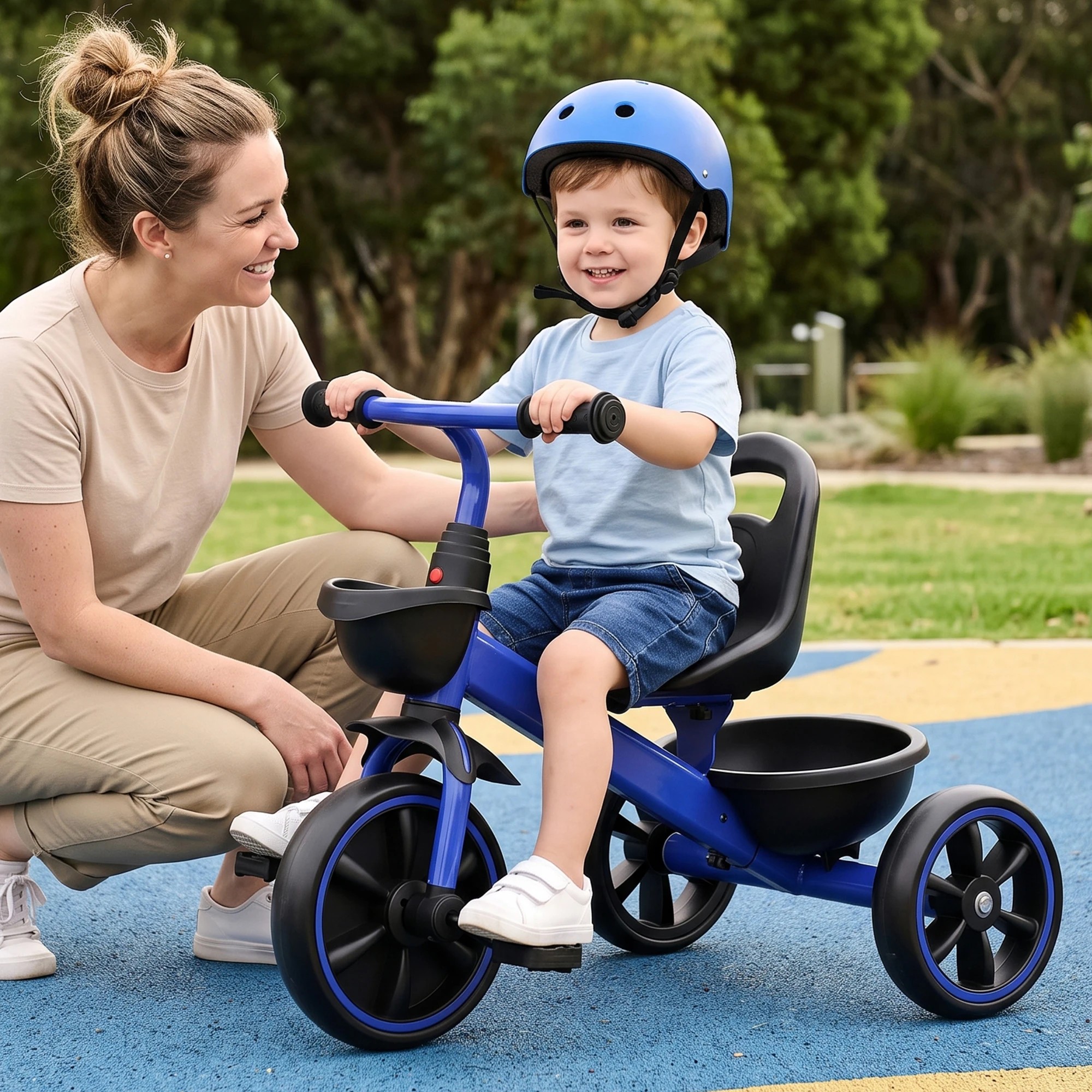2 RIGO Tricycle Bike, Kids Bike with 3 wheels, basket Carbon Steel 68cm - Blue, 2 of 9