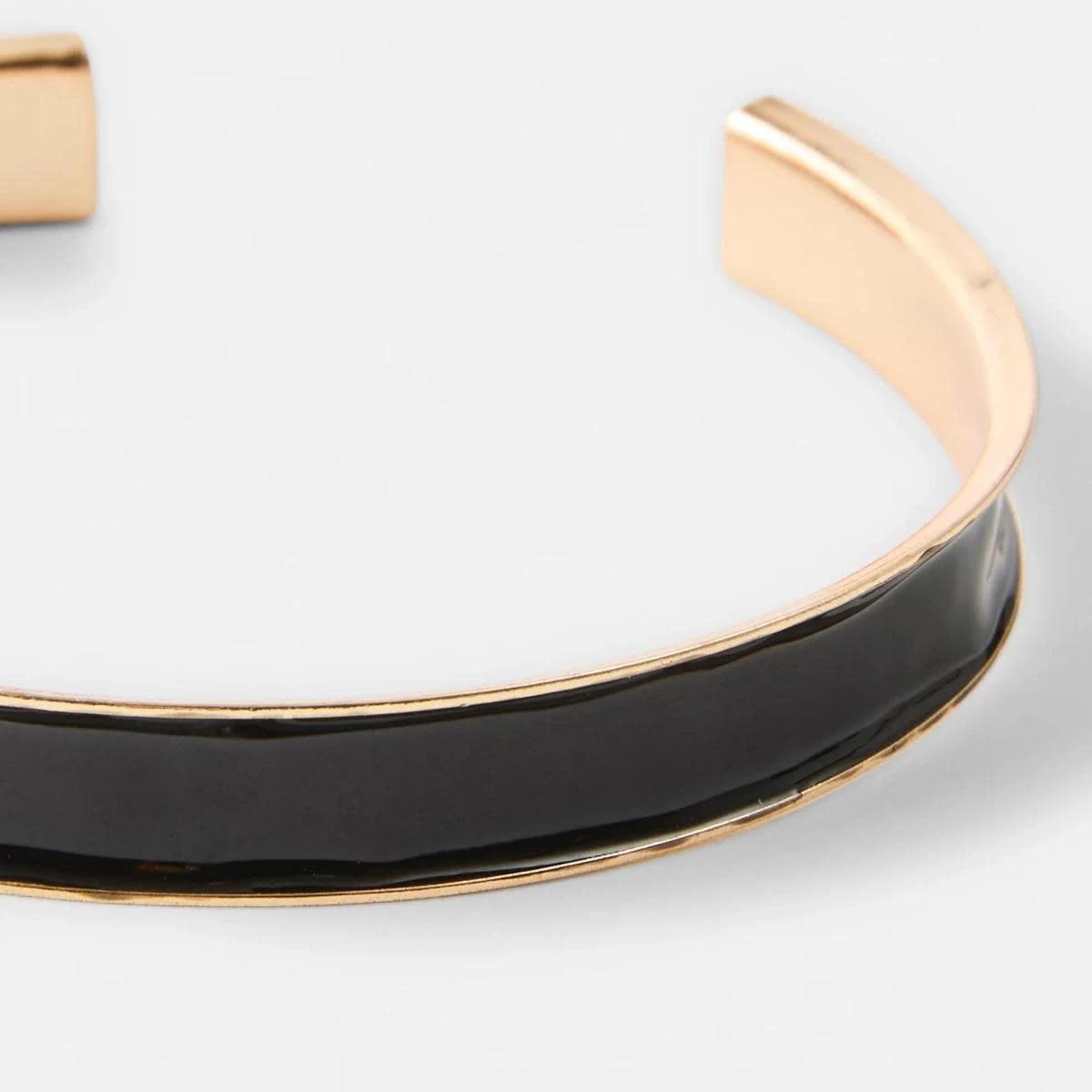 3 2 Colour Cuff Bracelet - Black and Gold Tone Gold, 3 of 5