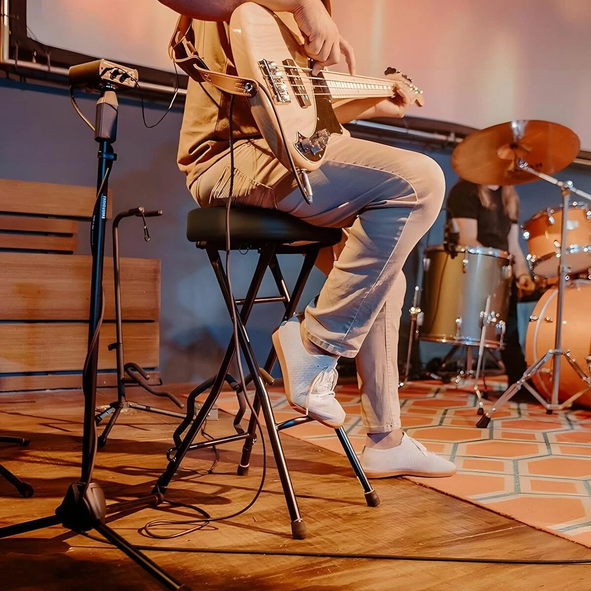 2 MELODIC Foldable Guitar Stool Player Practice Chair Padded Seat with Rear Mounted, 2 of 3