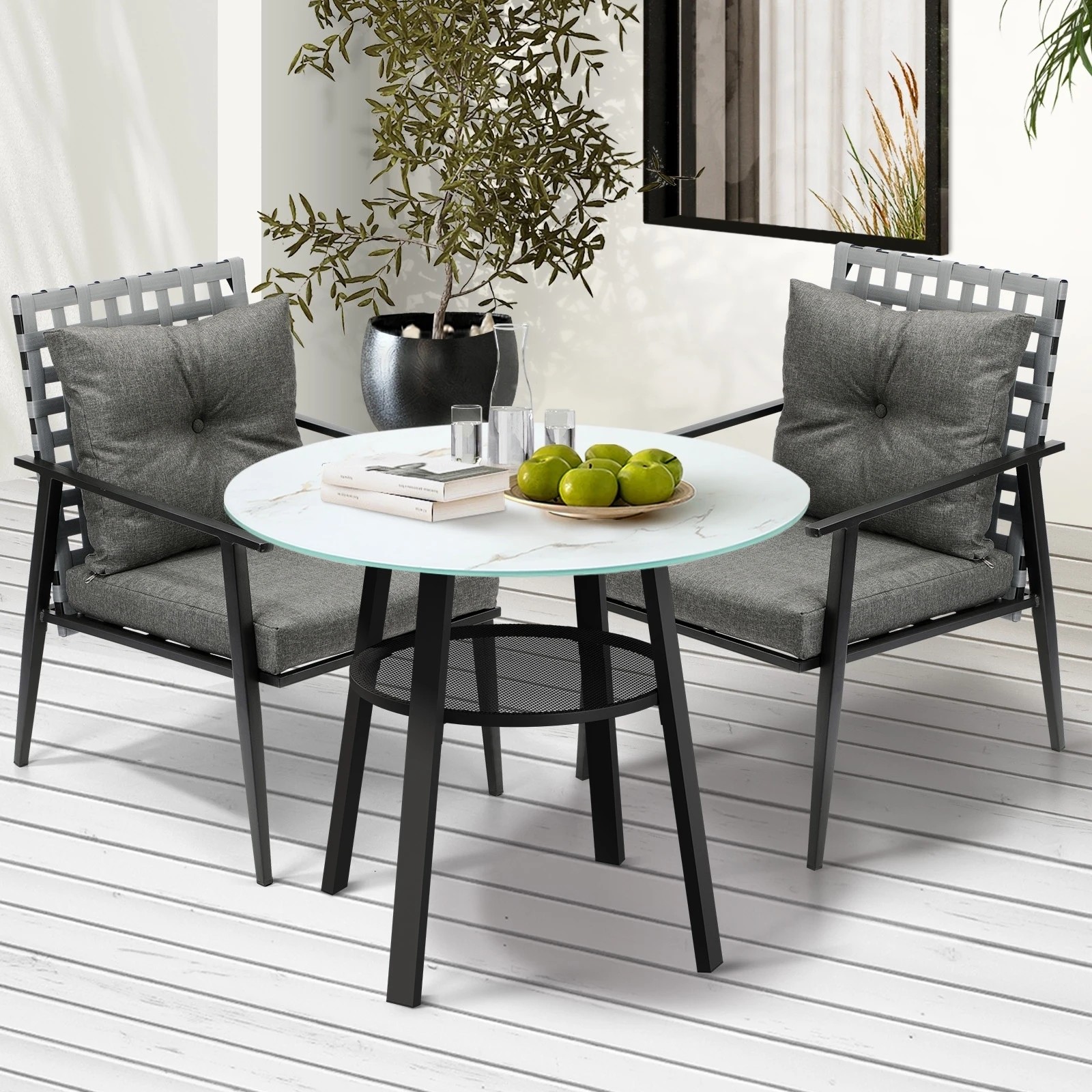 3 Livsip Outdoor Dining Set 2 Seater Patio Furniture Rattan Armchair Glass Table - Multi, 3 of 9