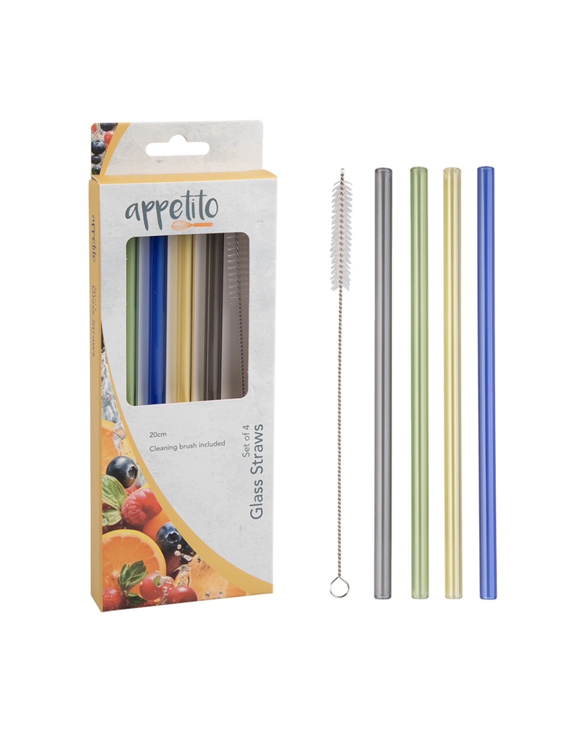 3 Appetito 3x 4pc Borosilicate Glass Straw Set Straight 20cm - Multi, 3 of 4