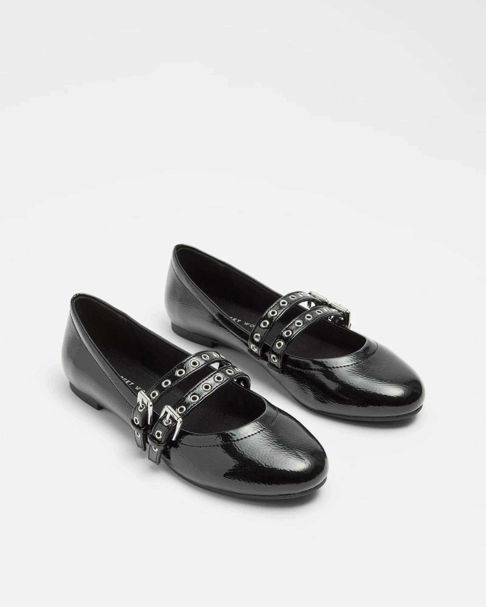 3 Target Womens Double Strap Mary Jane Ballet Flat BLACK RIVETS, 3 of 3