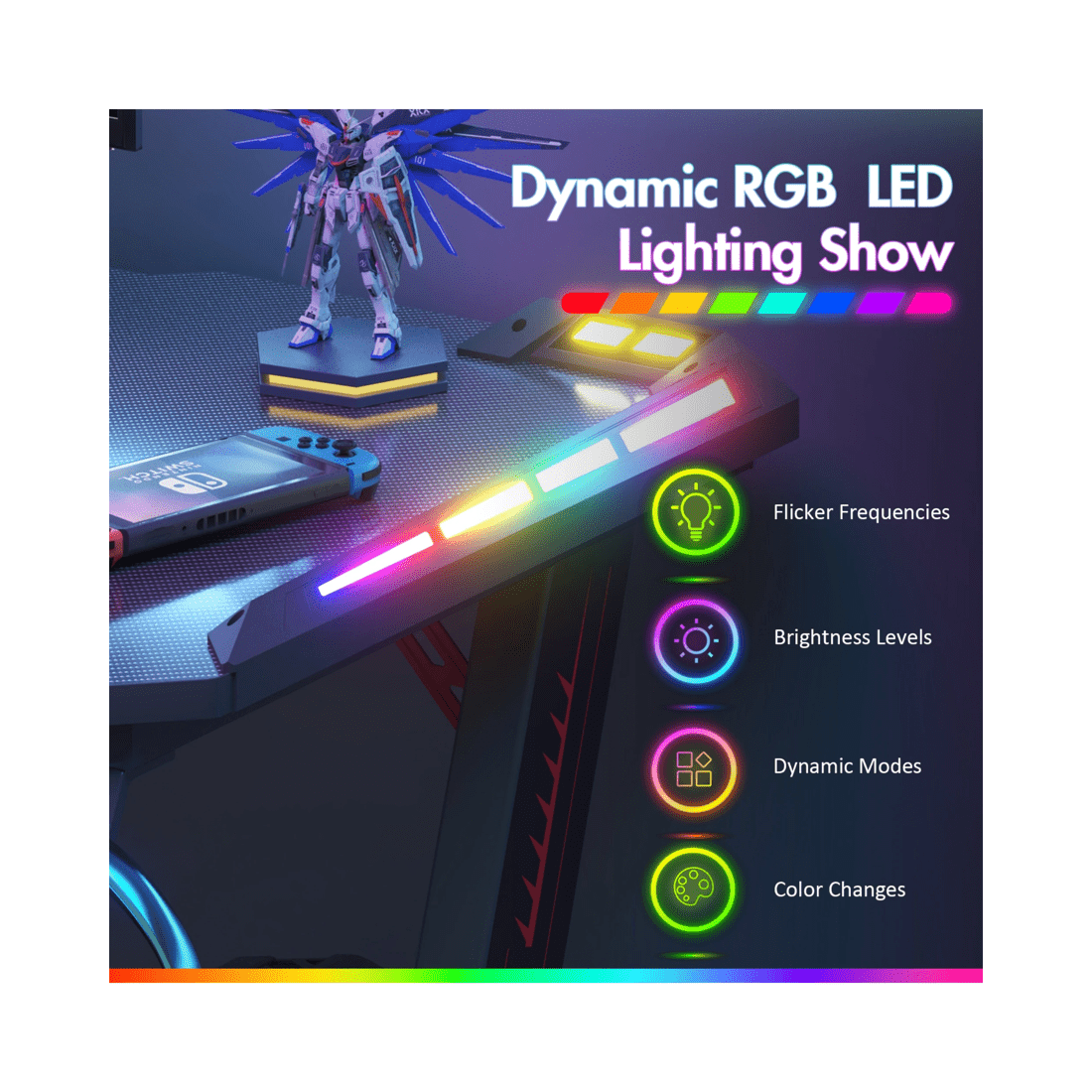 5 Advwin 120cm Black Gaming Desk Rgb Led Light Computer Desk, 5 of 7