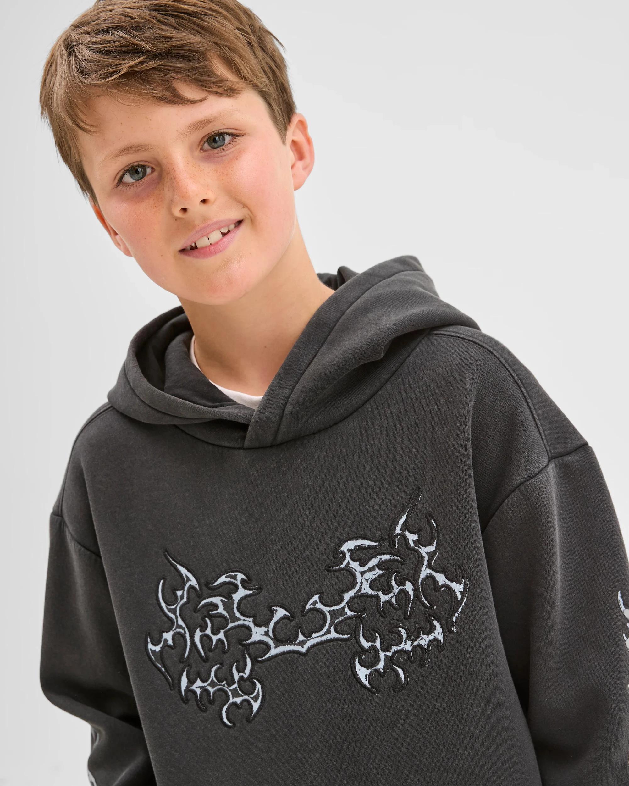 3 Target Kids Long Sleeve Sweat Popover Heavyweight Hoodie BLACK, 3 of 7