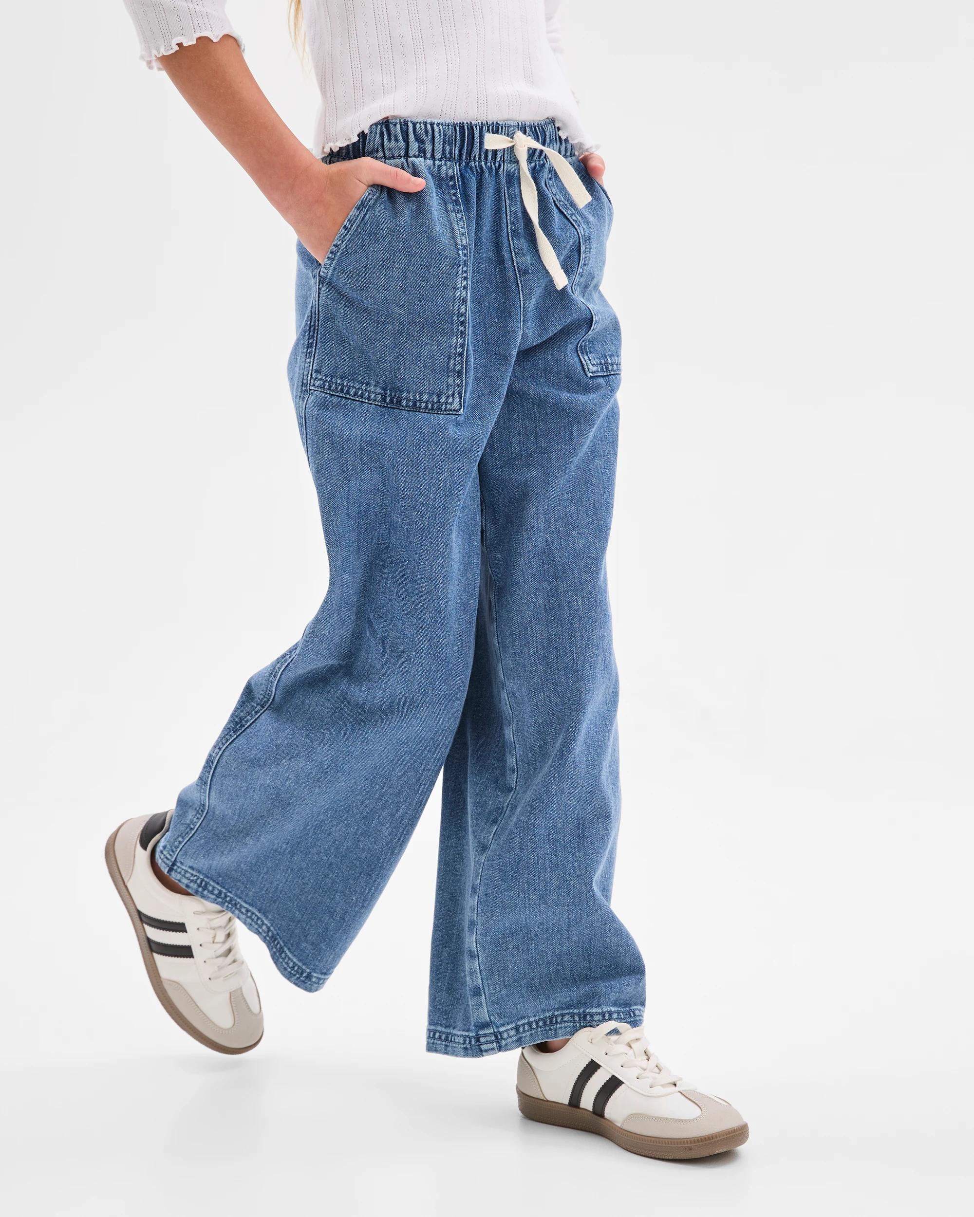 1 Target Wide Leg Pull On Denim Pants MID WASH, 1 of 10