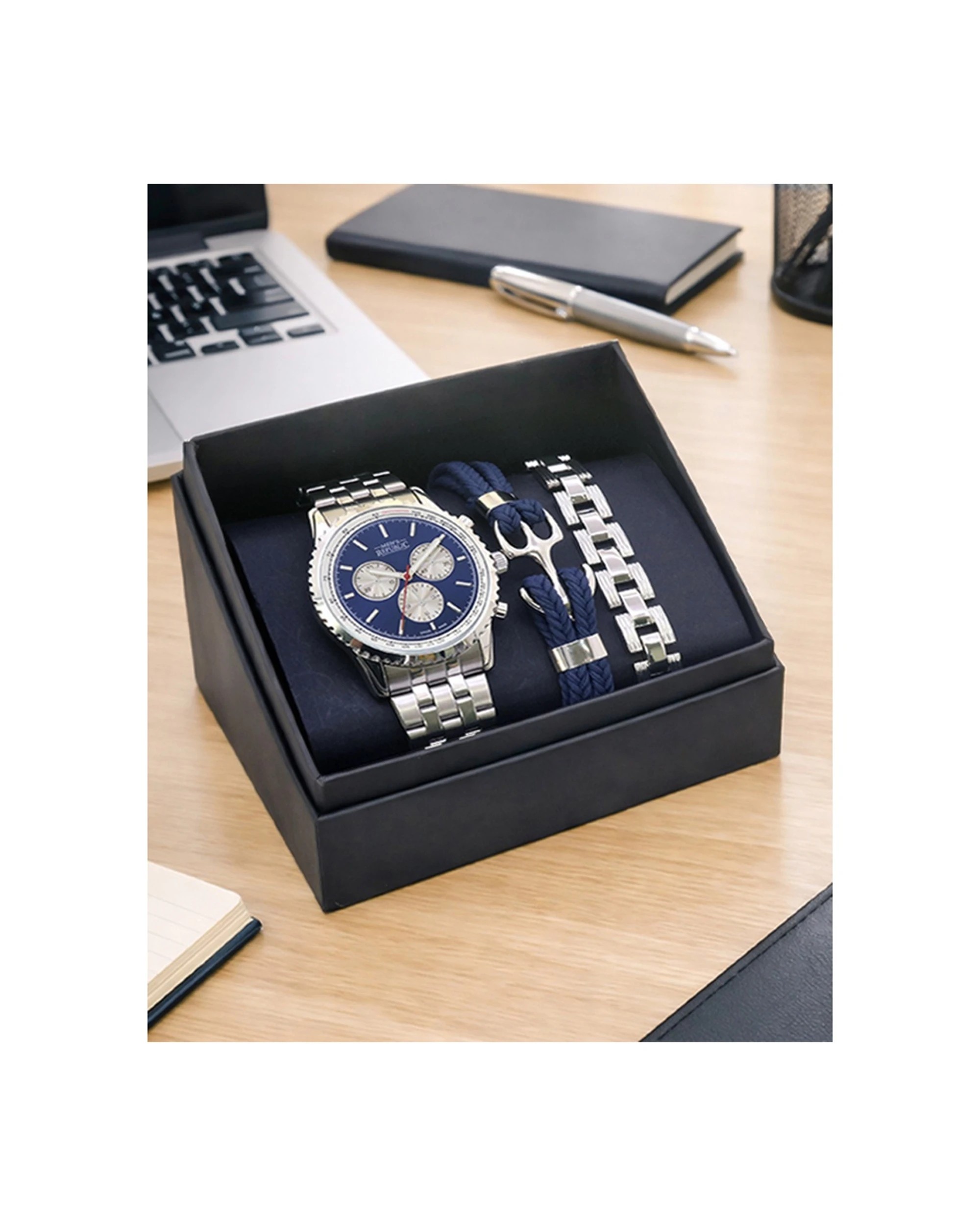 3 Men's Republic 3pc Watch Set With Bracelets Signature Gift - Silver, 3 of 3