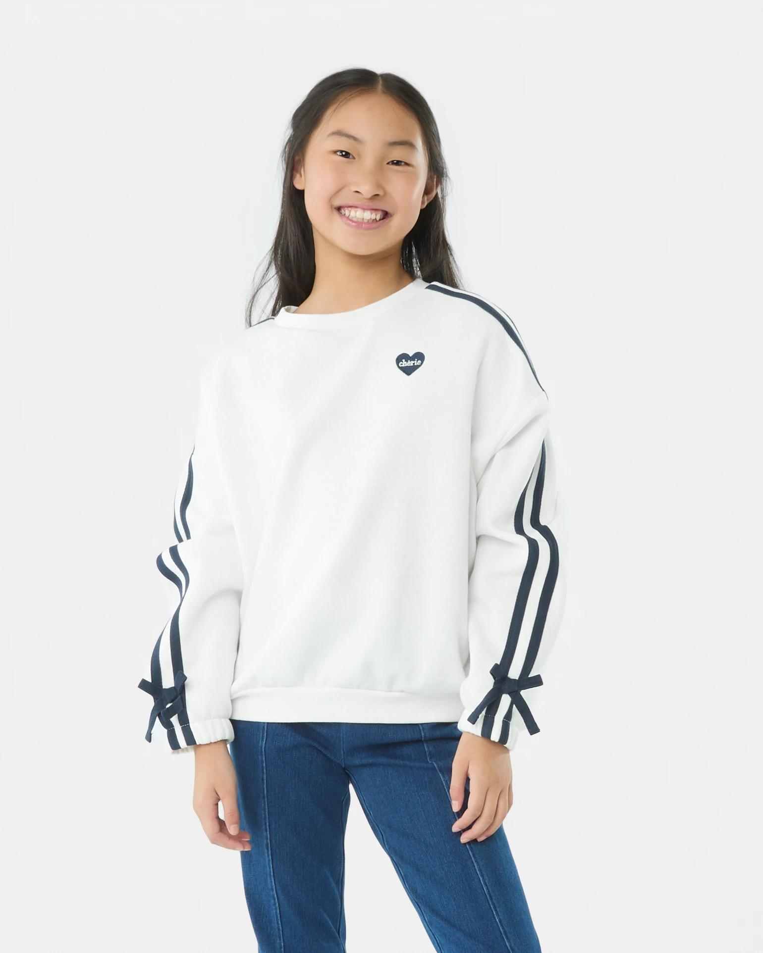 1 Oversized Side Stripe Crew Neck Sweatshirt Wht Heart, 1 of 6