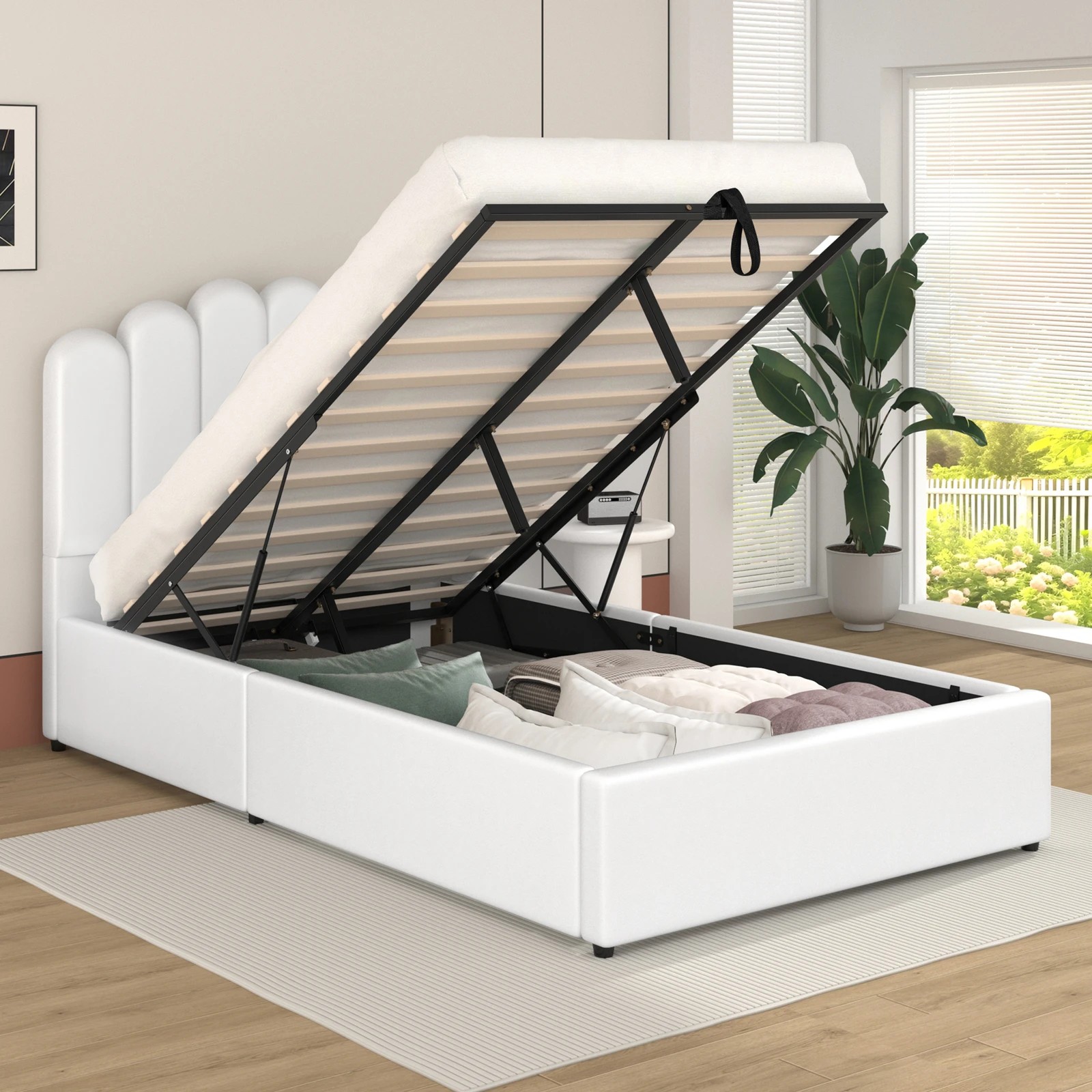 4 Alfordson Bed Frame King Single Gas Lift Storage Base Wooden Milton - White, 4 of 10