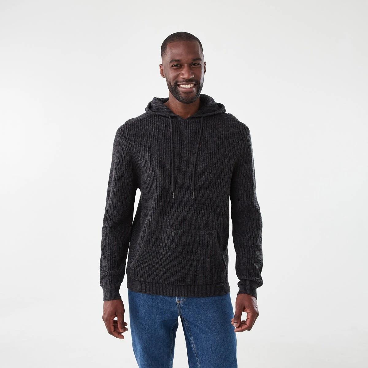 1 Hooded Knit Pullover Blk Marle, 1 of 6